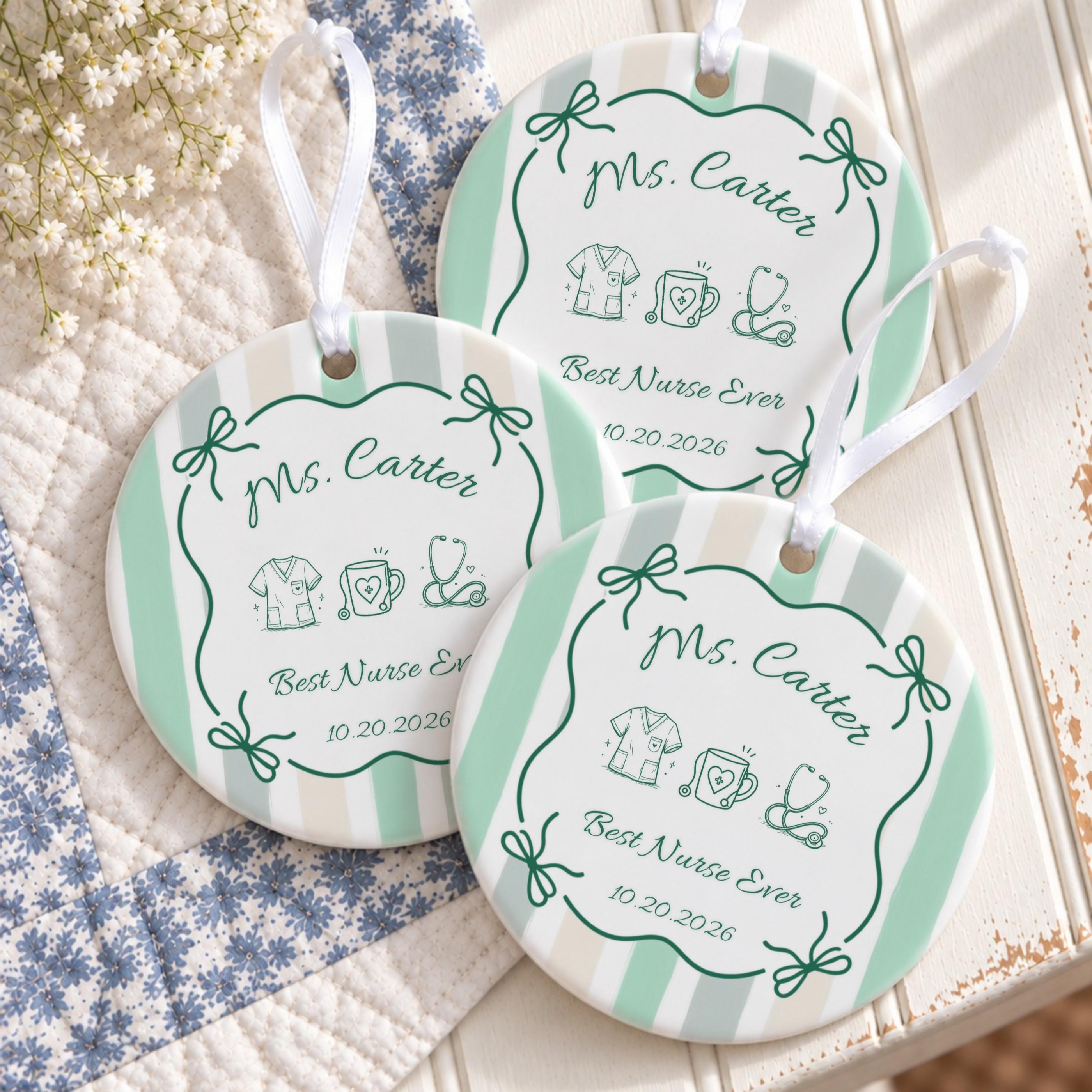 Nurse Ornament, Personalized Ceramic Keepsake With White Ribbon, image 5