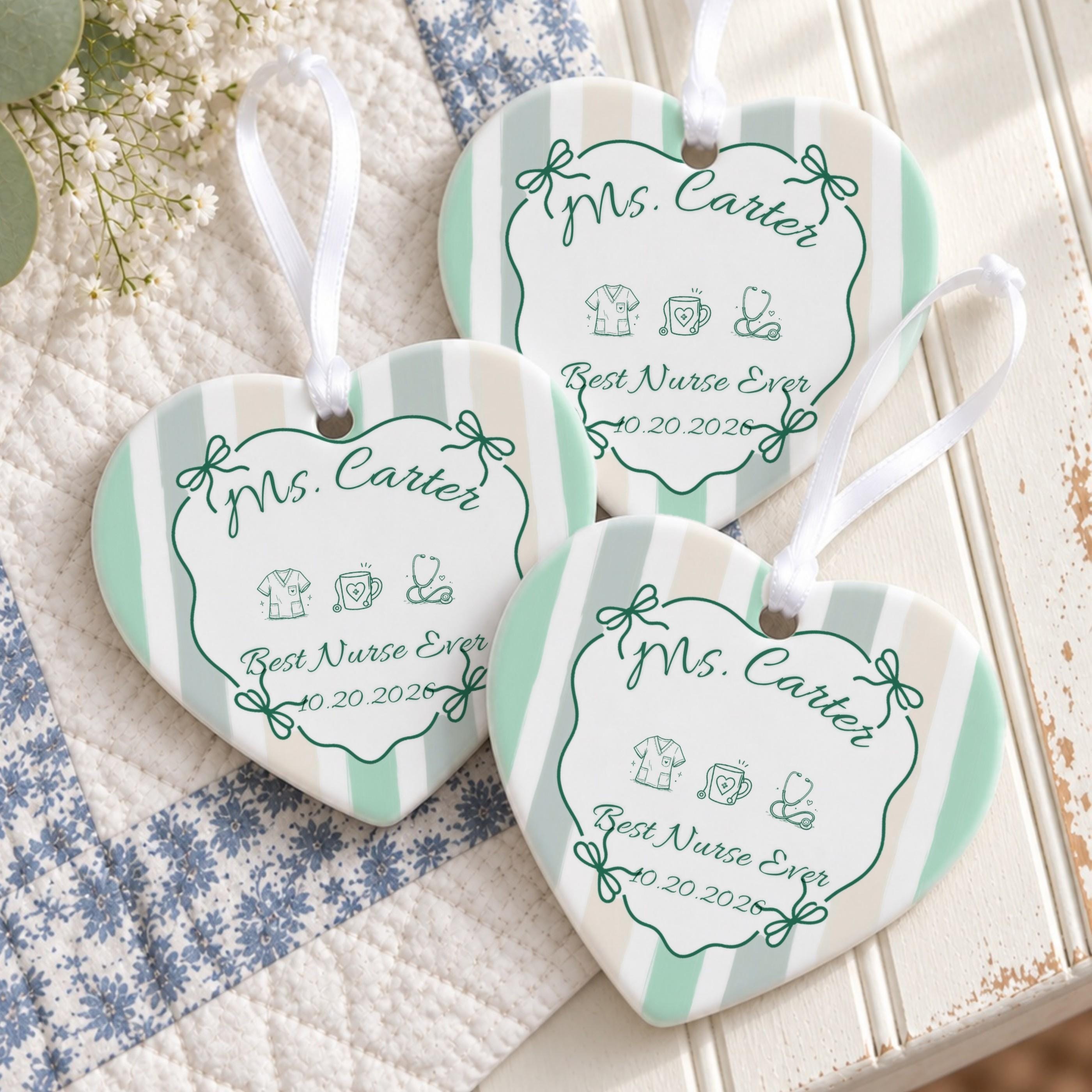 Nurse Ornament, Personalized Ceramic Keepsake With White Ribbon, image 6