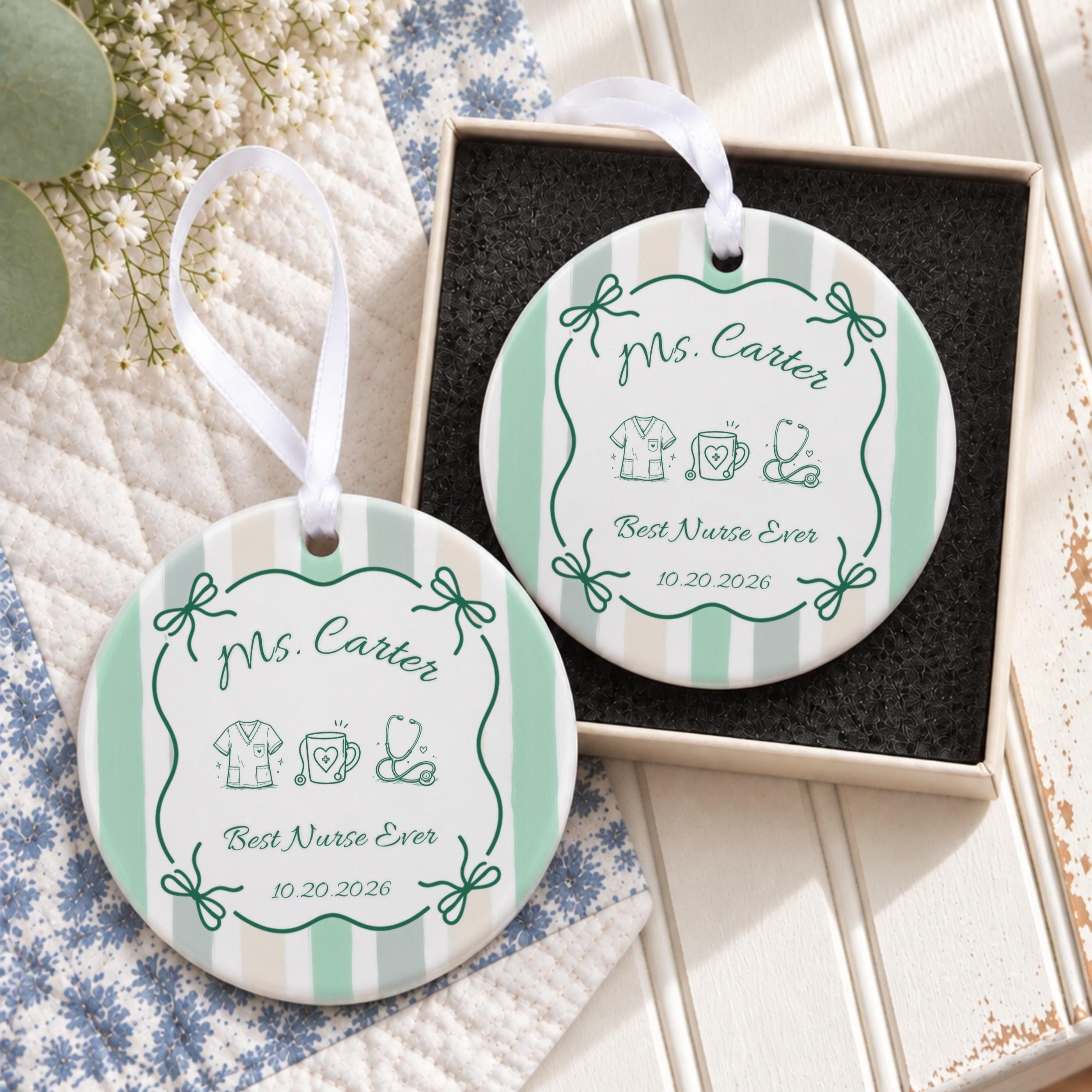 Nurse Ornament, Personalized Ceramic Keepsake With White Ribbon, image 7
