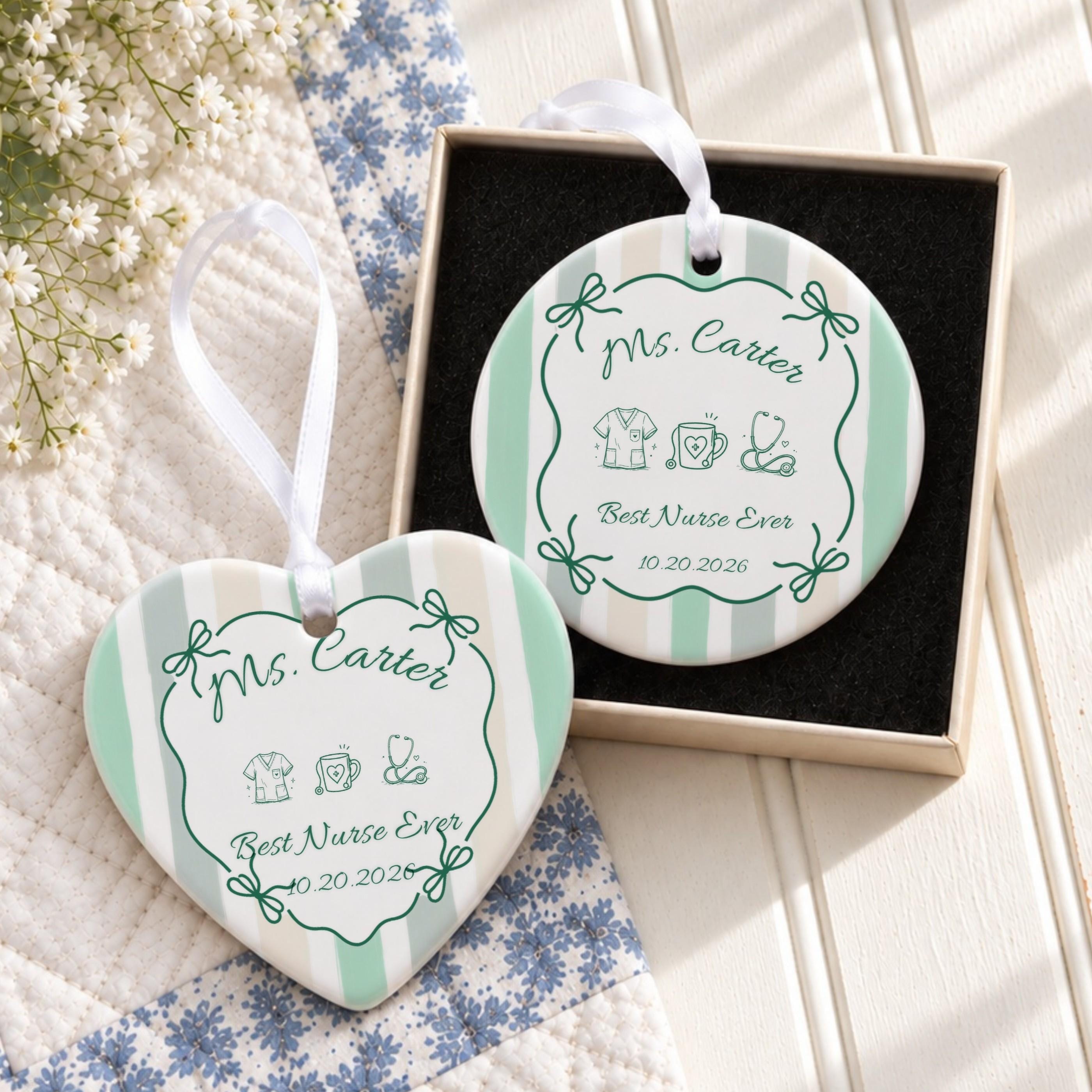 Nurse Ornament, Personalized Ceramic Keepsake With White Ribbon, image 9