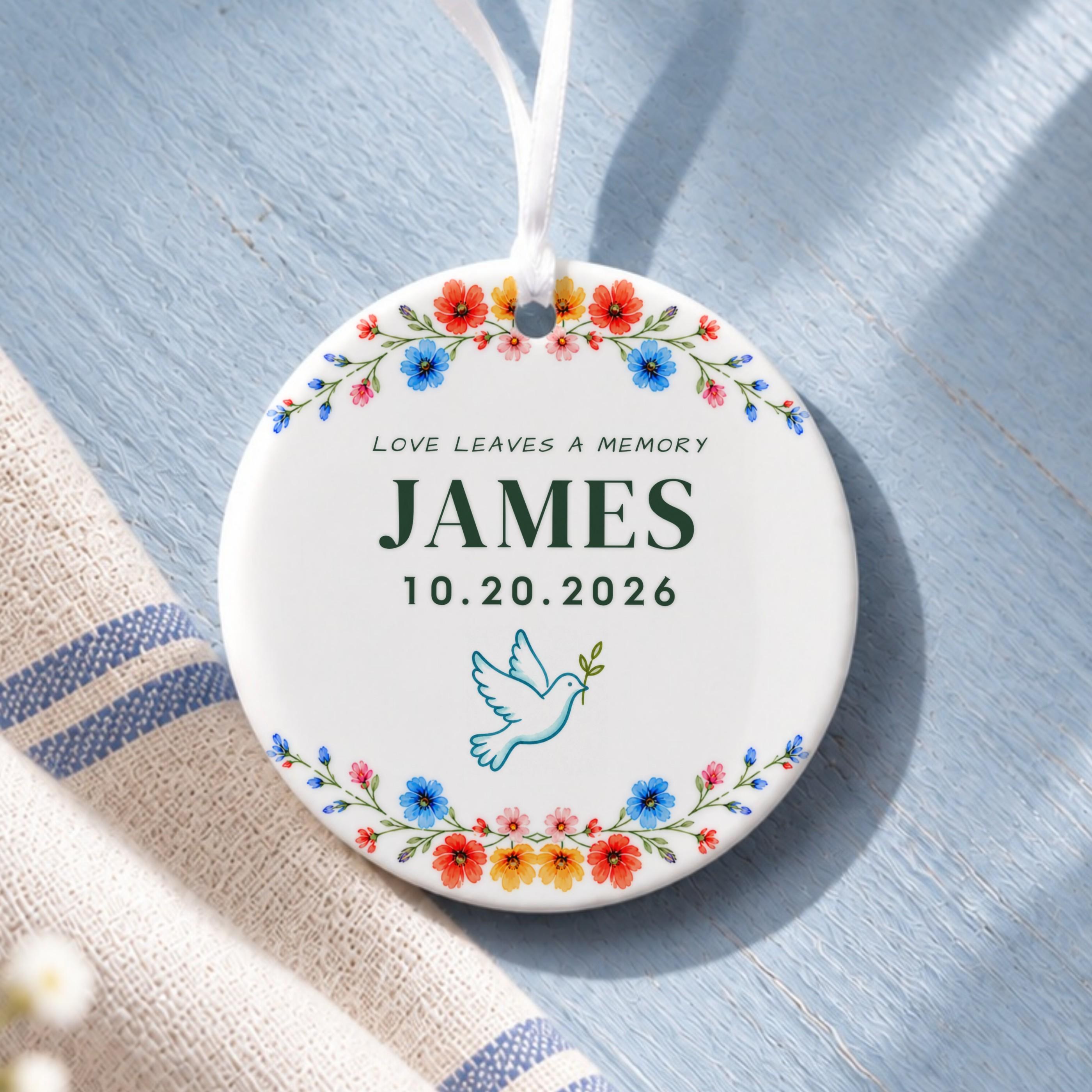 Memorial Ornament, Personalized Ceramic Keepsake With Floral Design, image 10