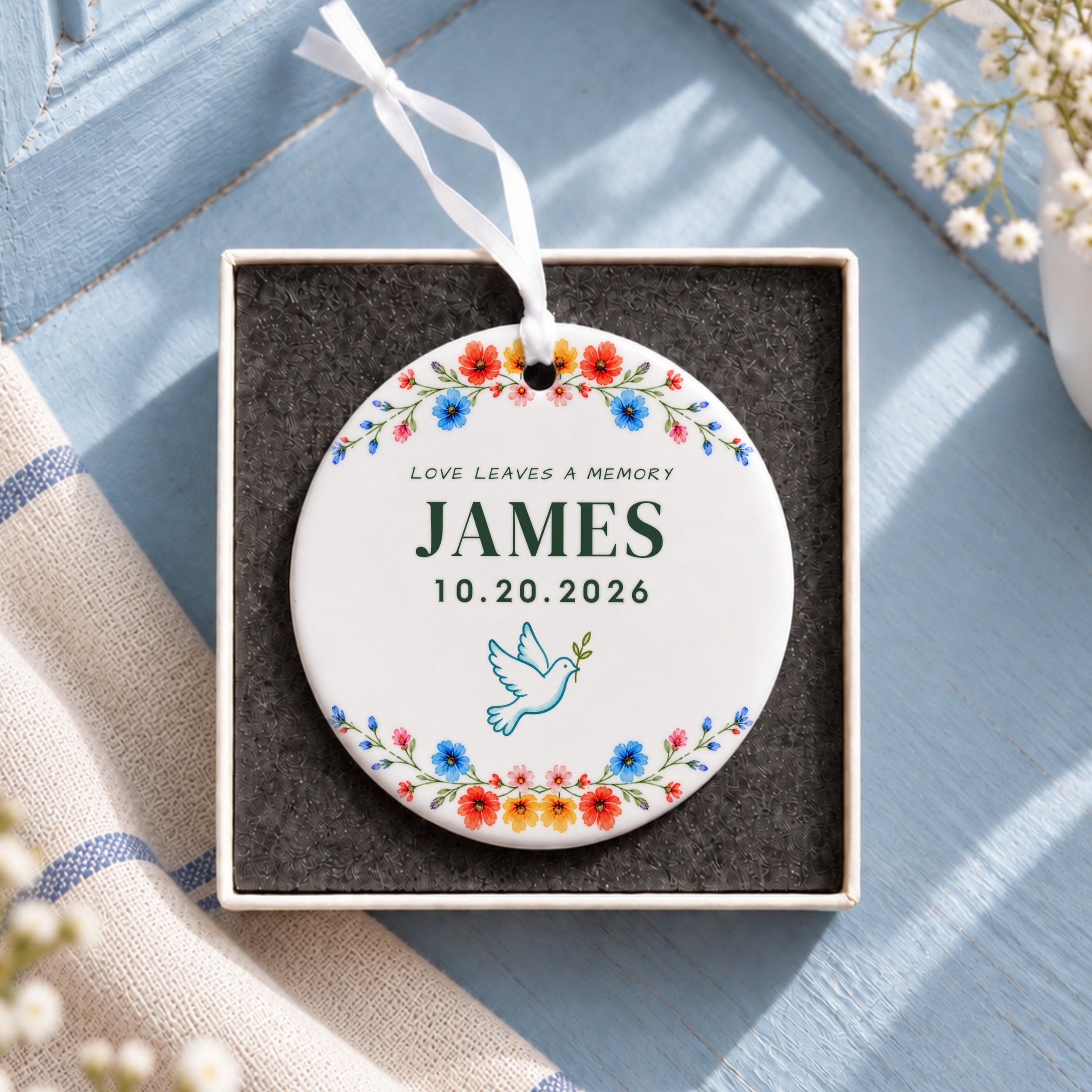Memorial Ornament, Personalized Ceramic Keepsake With Floral Design, image 11