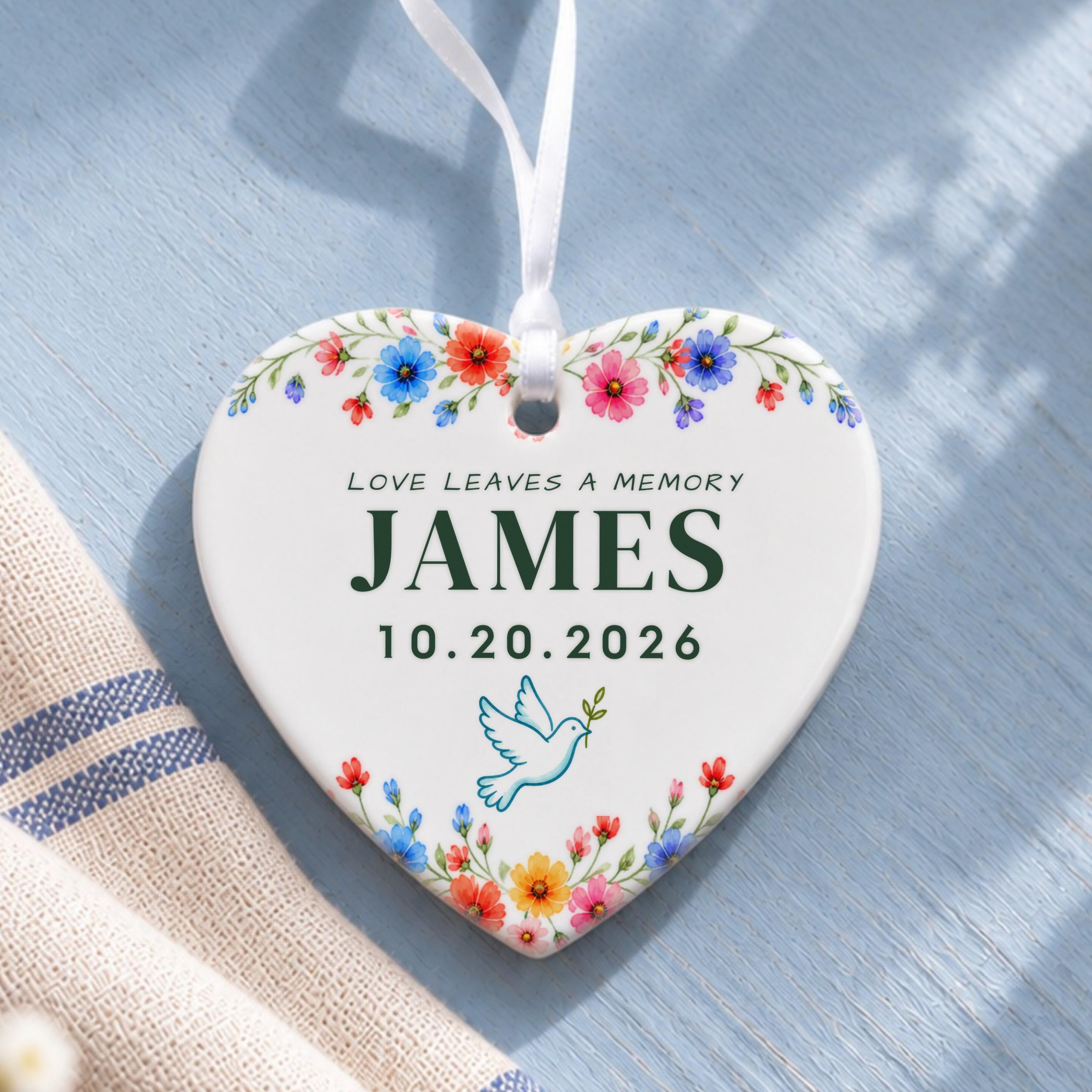Memorial Ornament, Personalized Ceramic Keepsake With Floral Design, image 12