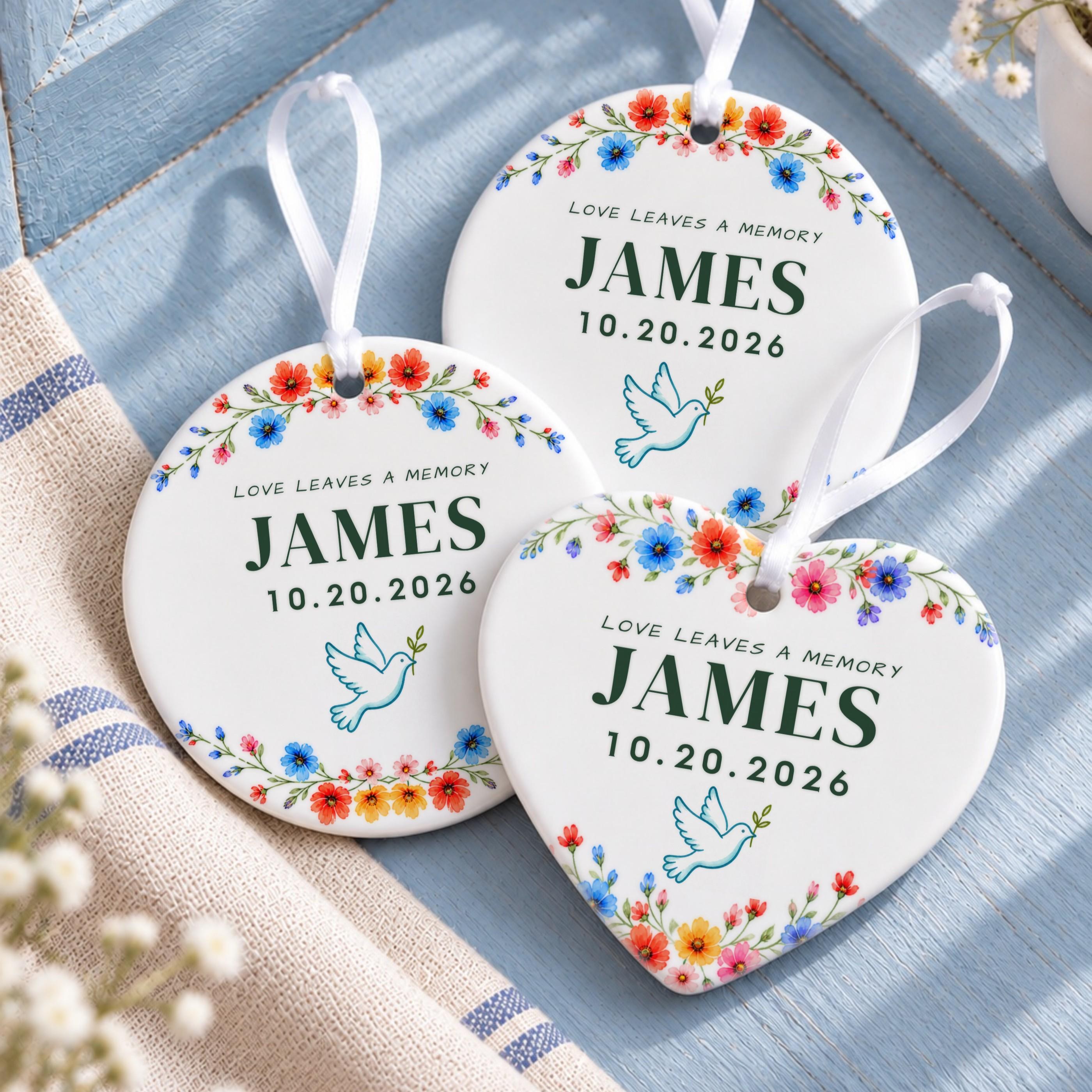 Memorial Ornament, Personalized Ceramic Keepsake With Floral Design, image 14