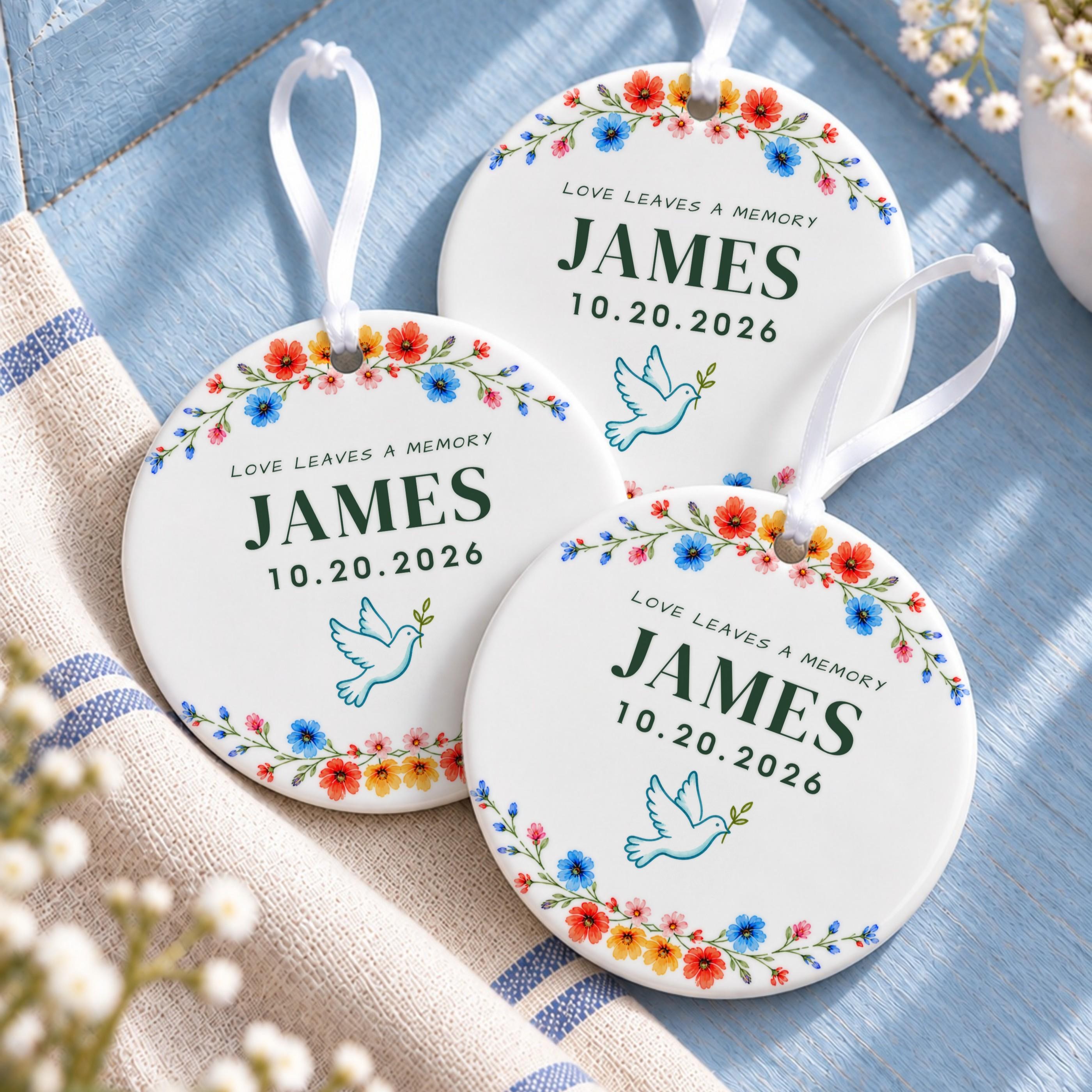 Memorial Ornament, Personalized Ceramic Keepsake With Floral Design, image 15