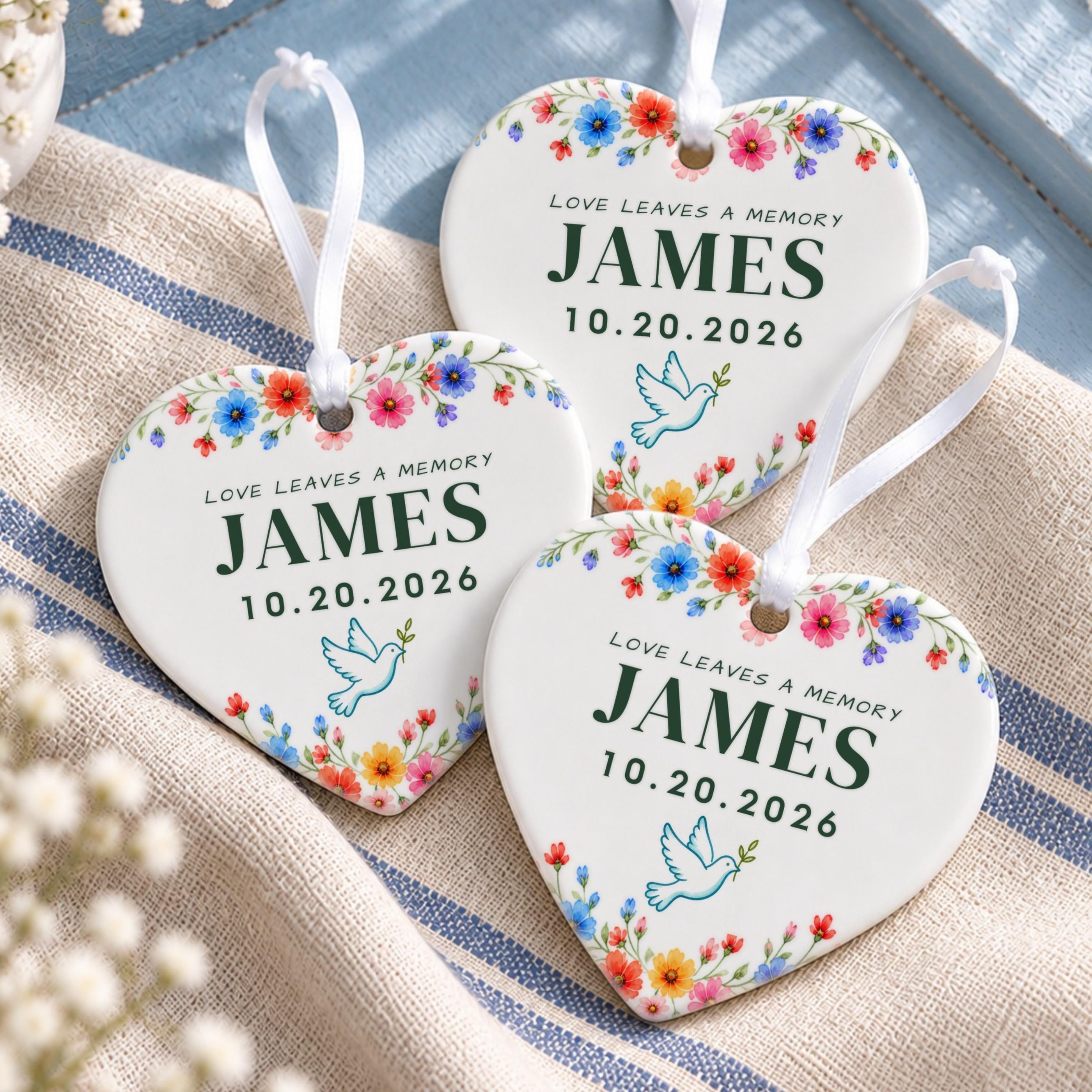 Memorial Ornament, Personalized Ceramic Keepsake With Floral Design, image 16