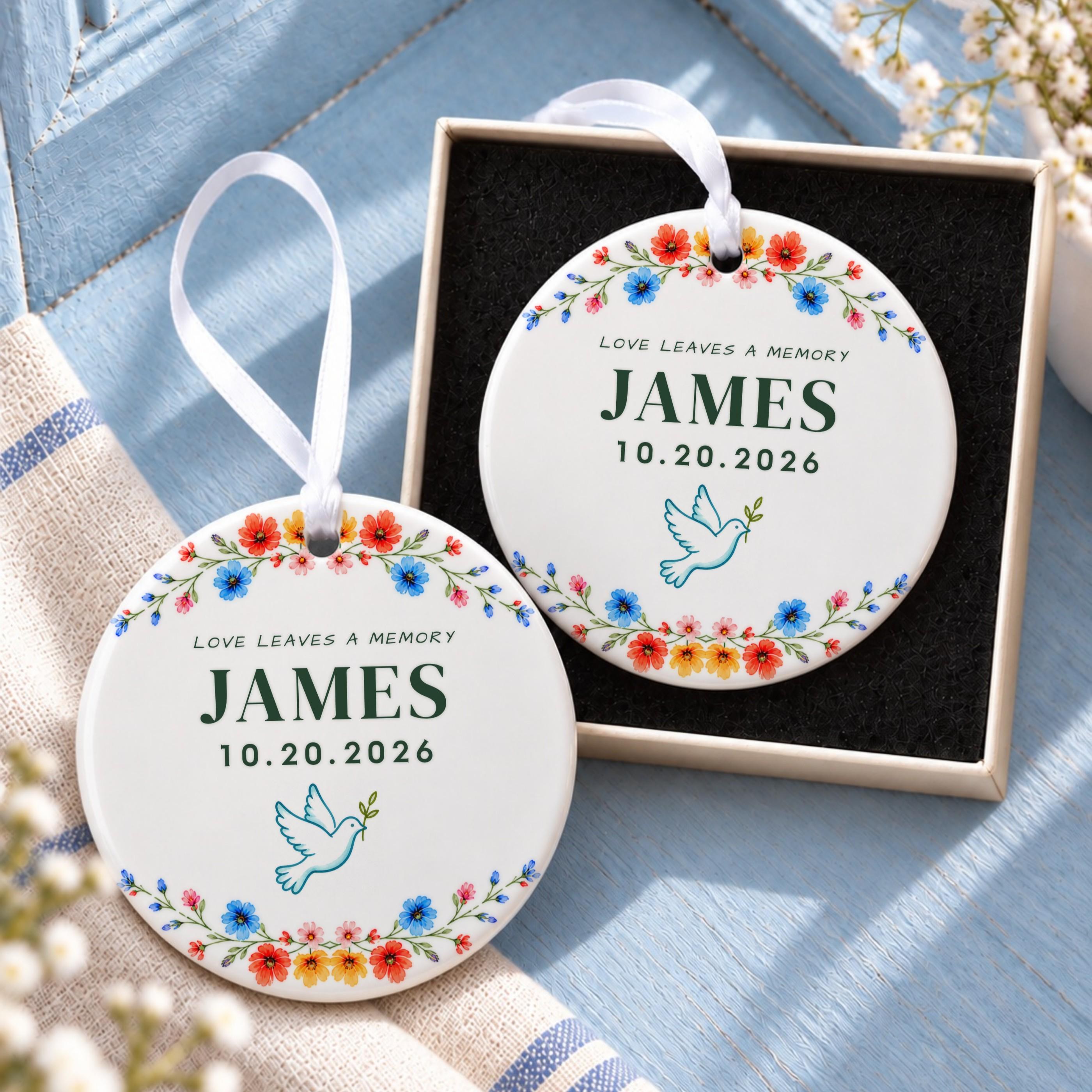 Memorial Ornament, Personalized Ceramic Keepsake With Floral Design, image 17