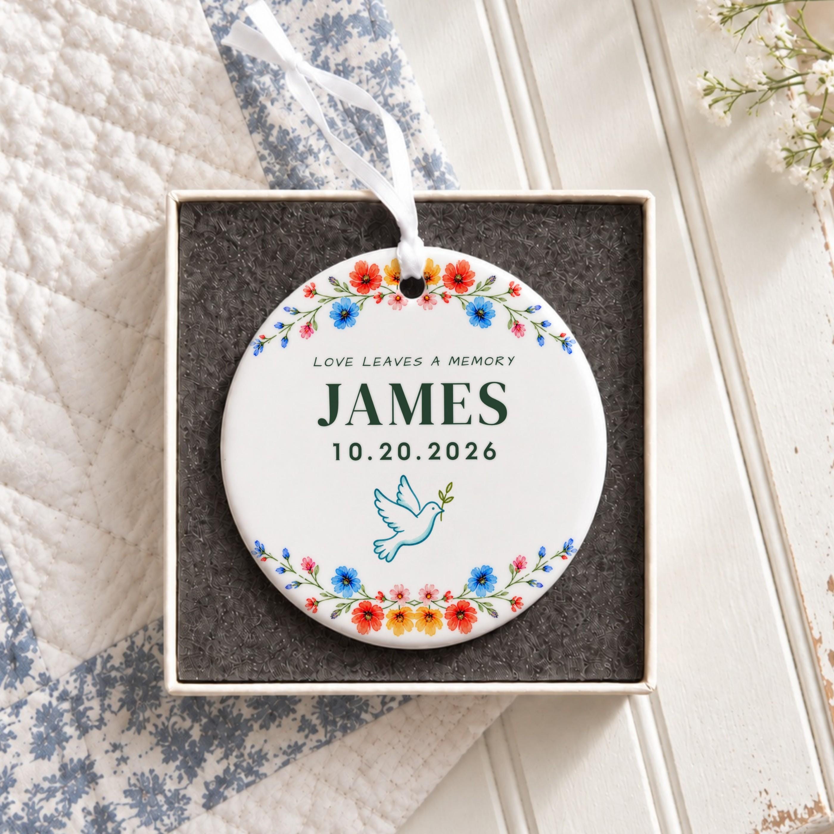 Memorial Ornament, Personalized Ceramic Keepsake With Floral Design, image 2