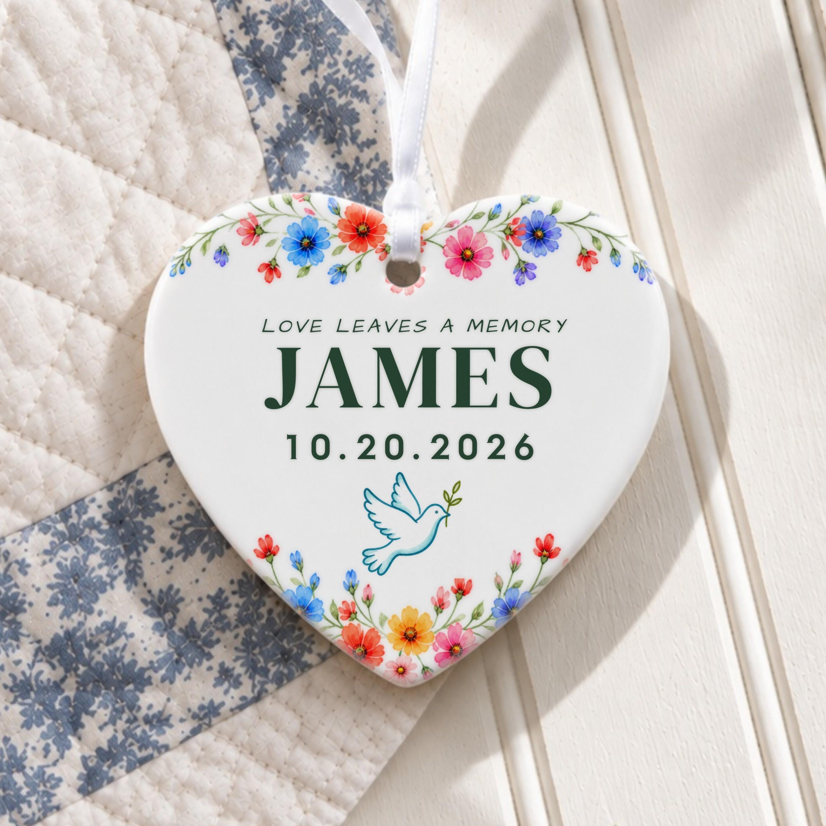 Memorial Ornament, Personalized Ceramic Keepsake With Floral Design, image 3