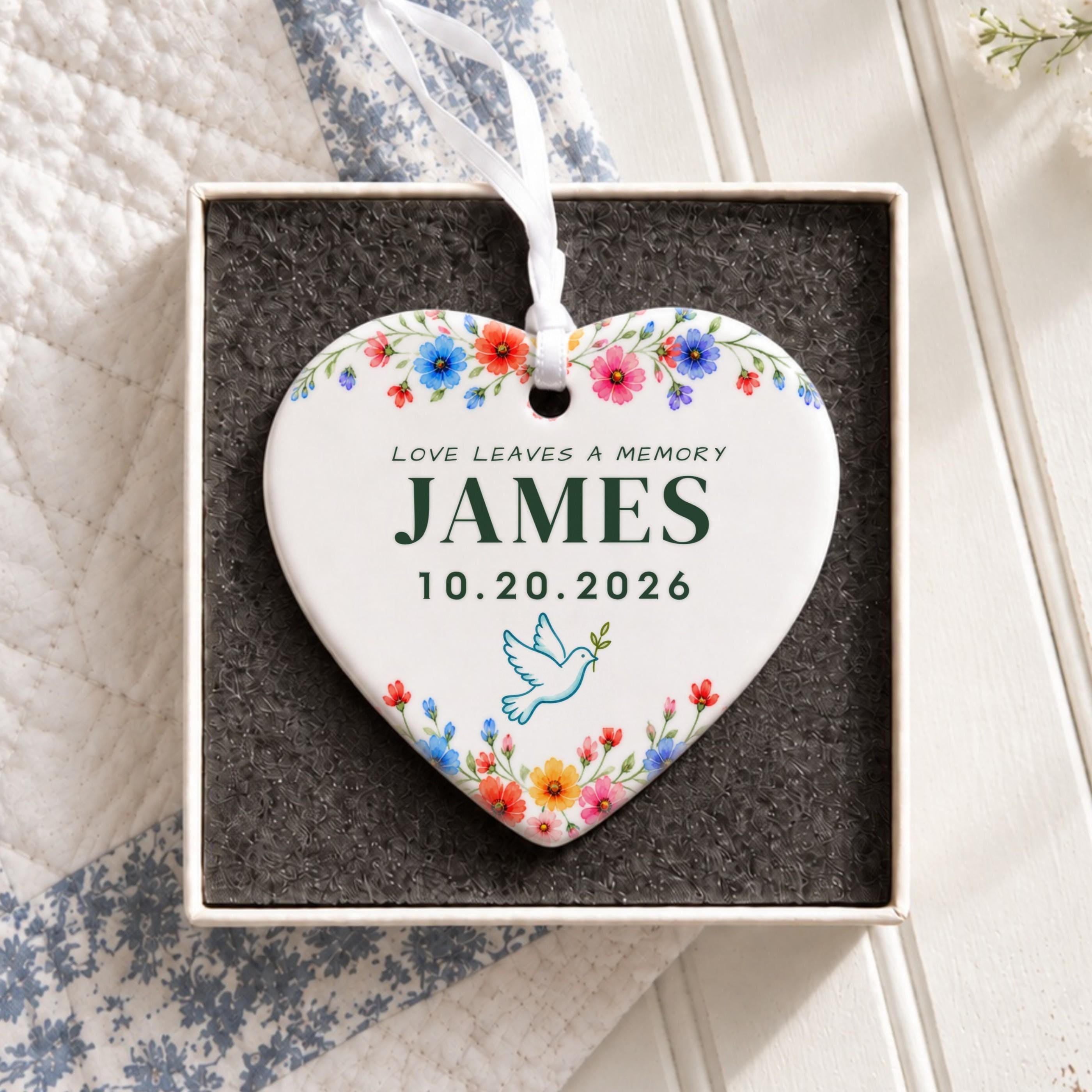 Memorial Ornament, Personalized Ceramic Keepsake With Floral Design, image 4