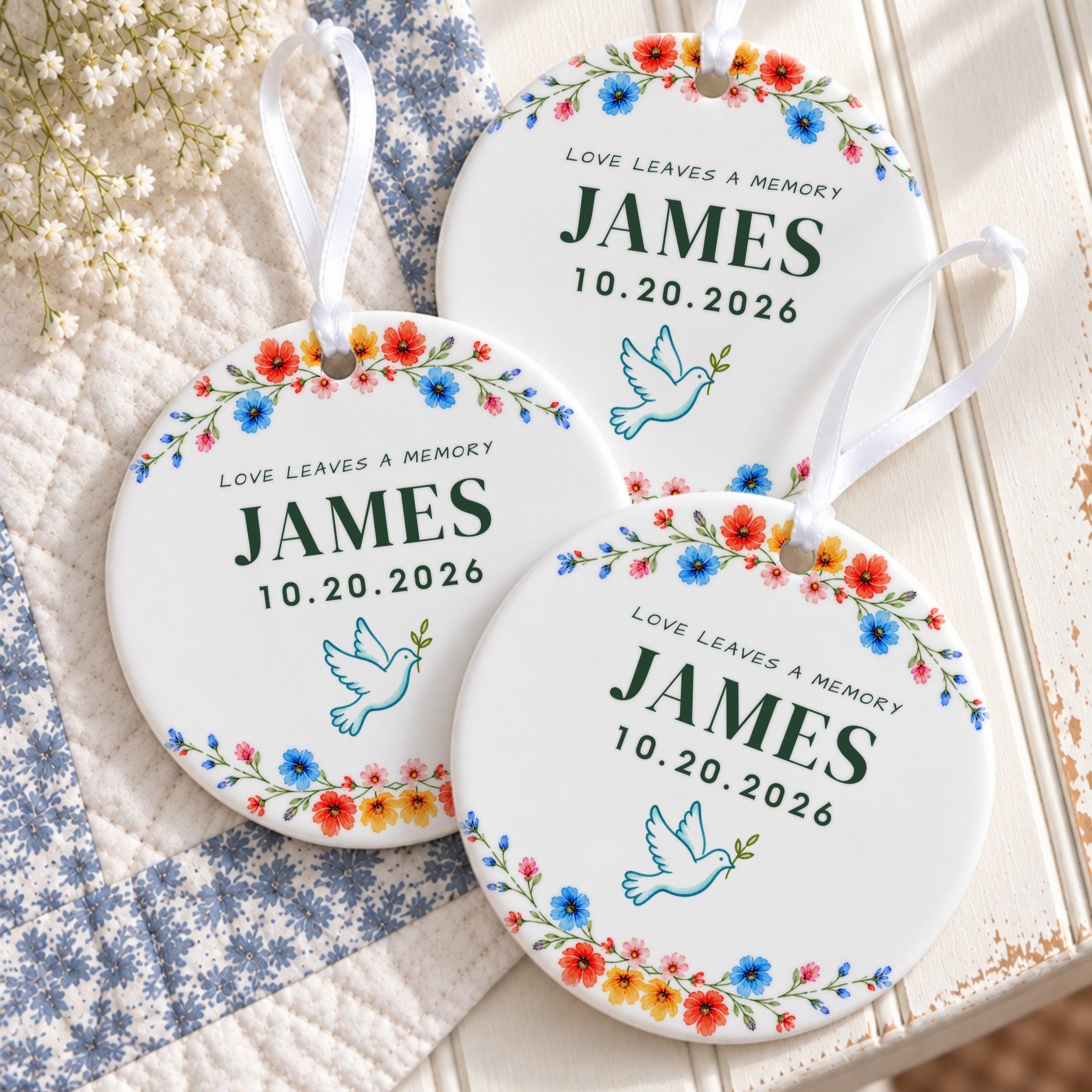 Memorial Ornament, Personalized Ceramic Keepsake With Floral Design, image 5
