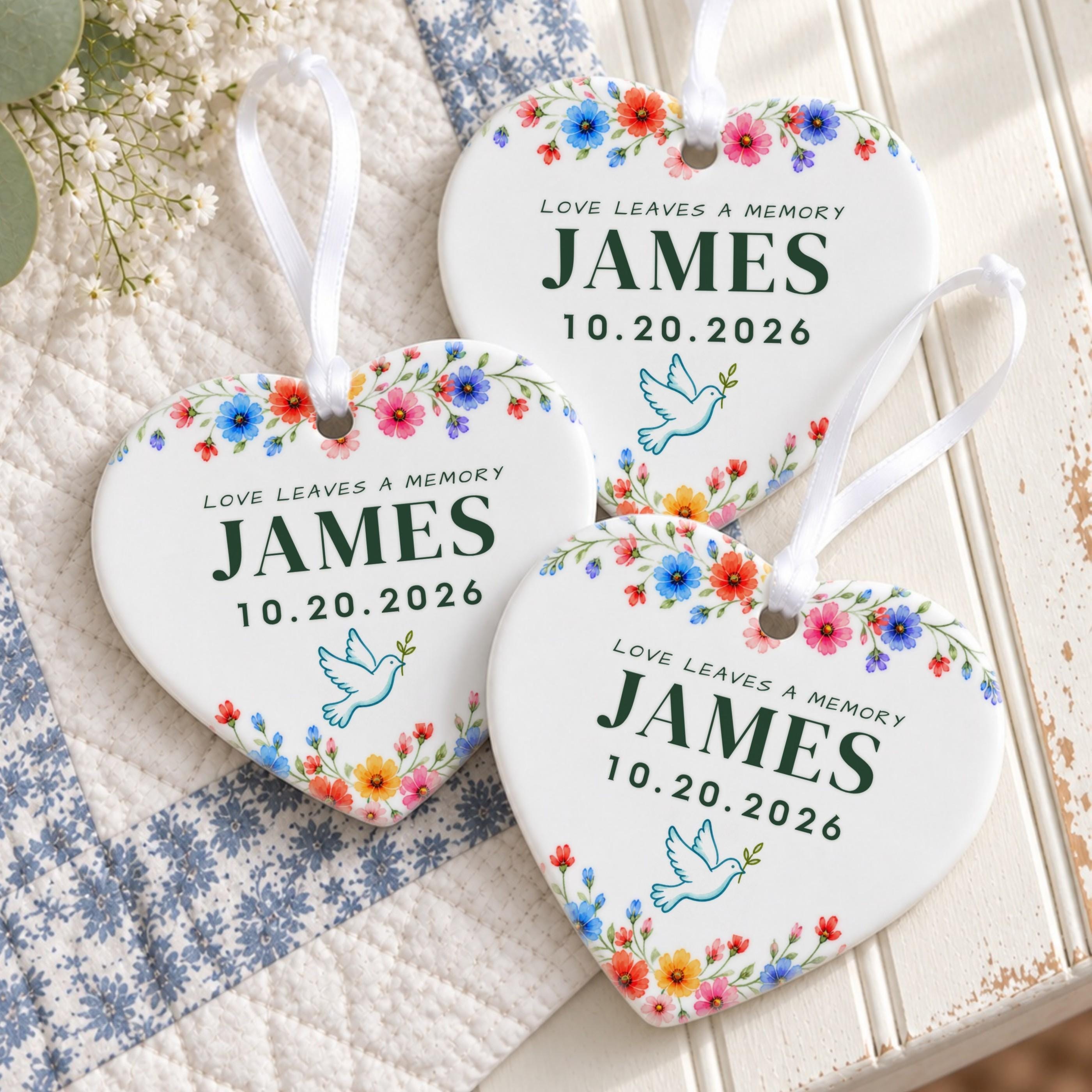 Memorial Ornament, Personalized Ceramic Keepsake With Floral Design, image 6