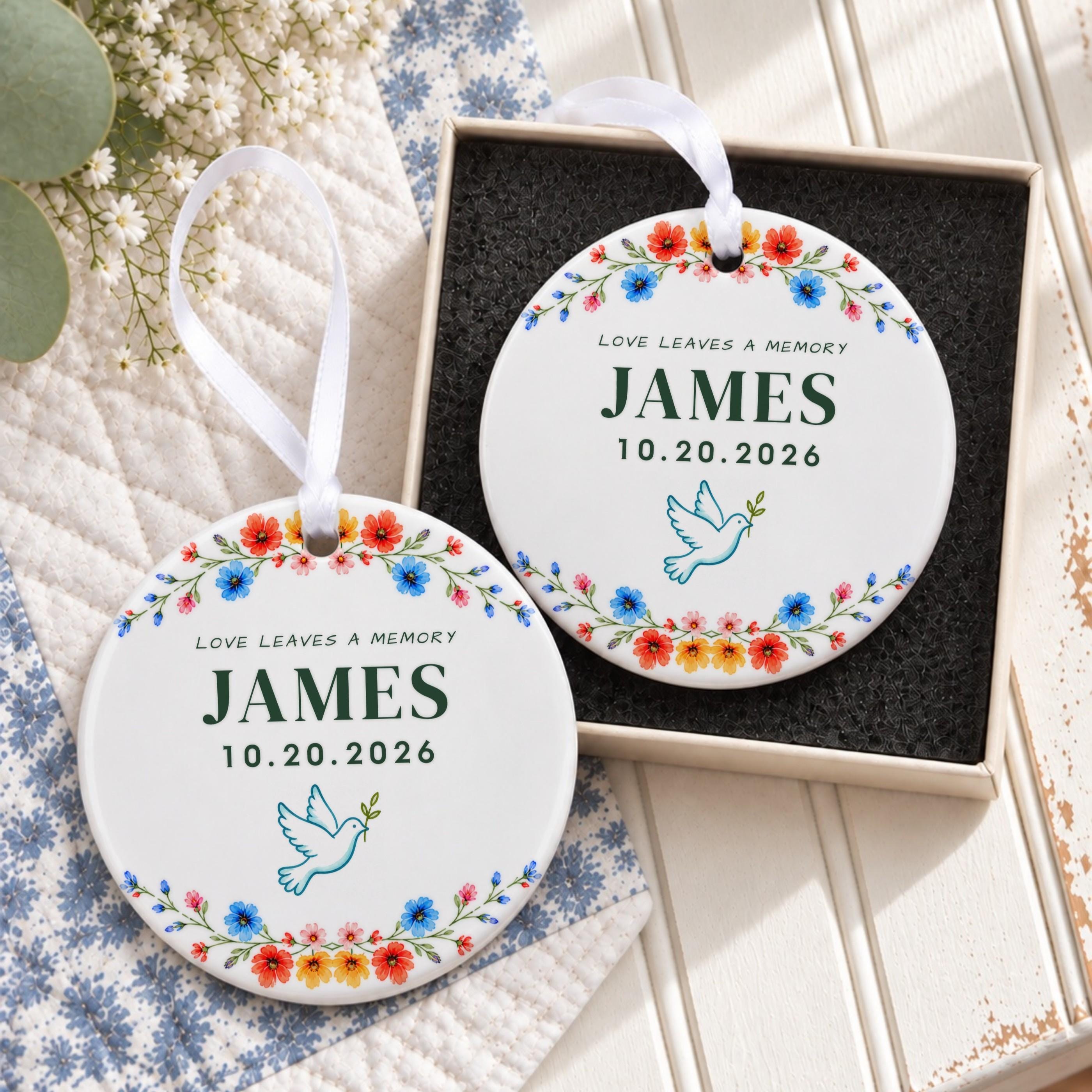 Memorial Ornament, Personalized Ceramic Keepsake With Floral Design, image 7
