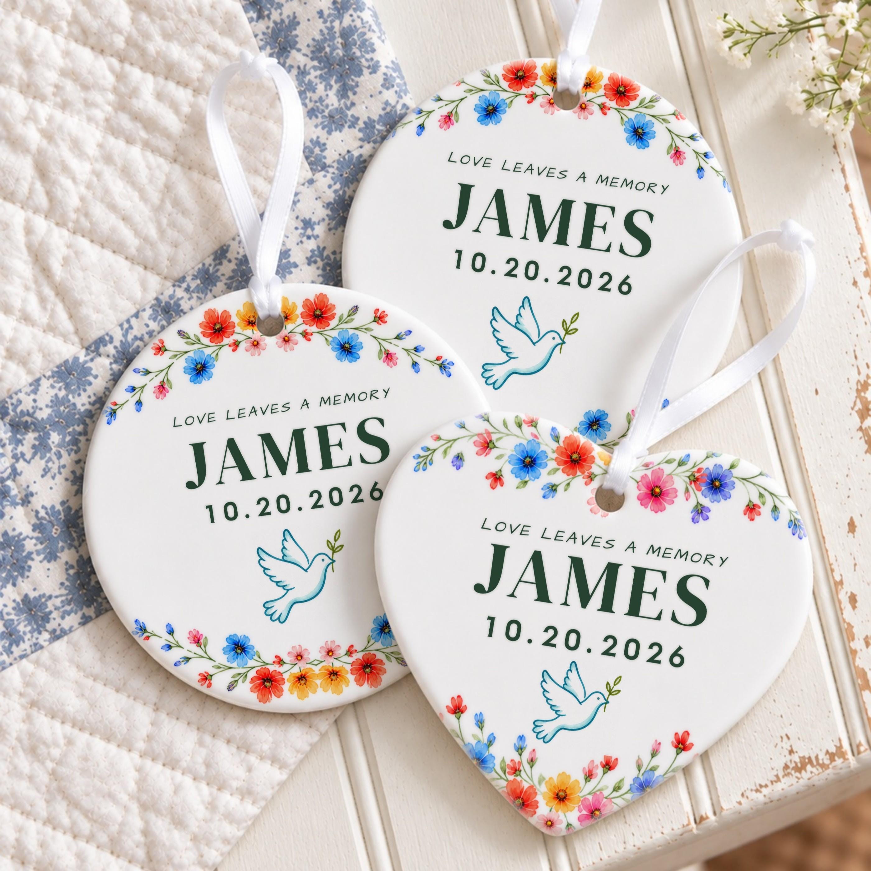 Memorial Ornament, Personalized Ceramic Keepsake With Floral Design, image 8