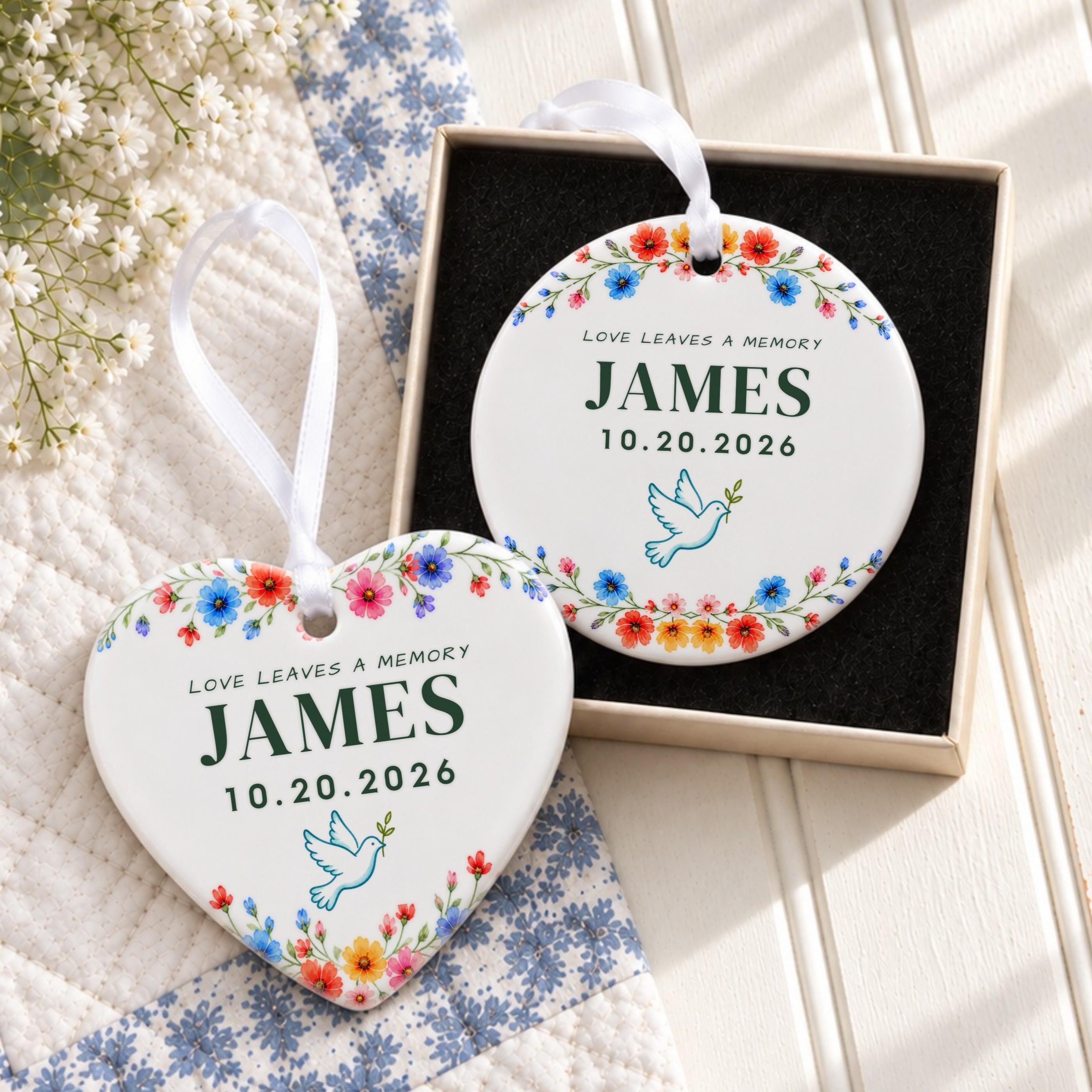 Memorial Ornament, Personalized Ceramic Keepsake With Floral Design, image 9