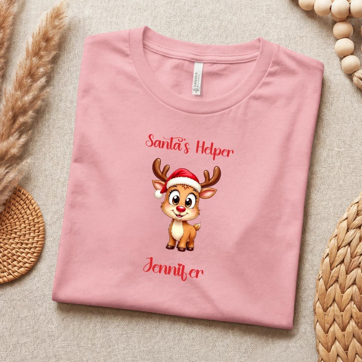Personalized Santa's Helper Reindeer Tee | Holiday Cotton T-Shirt