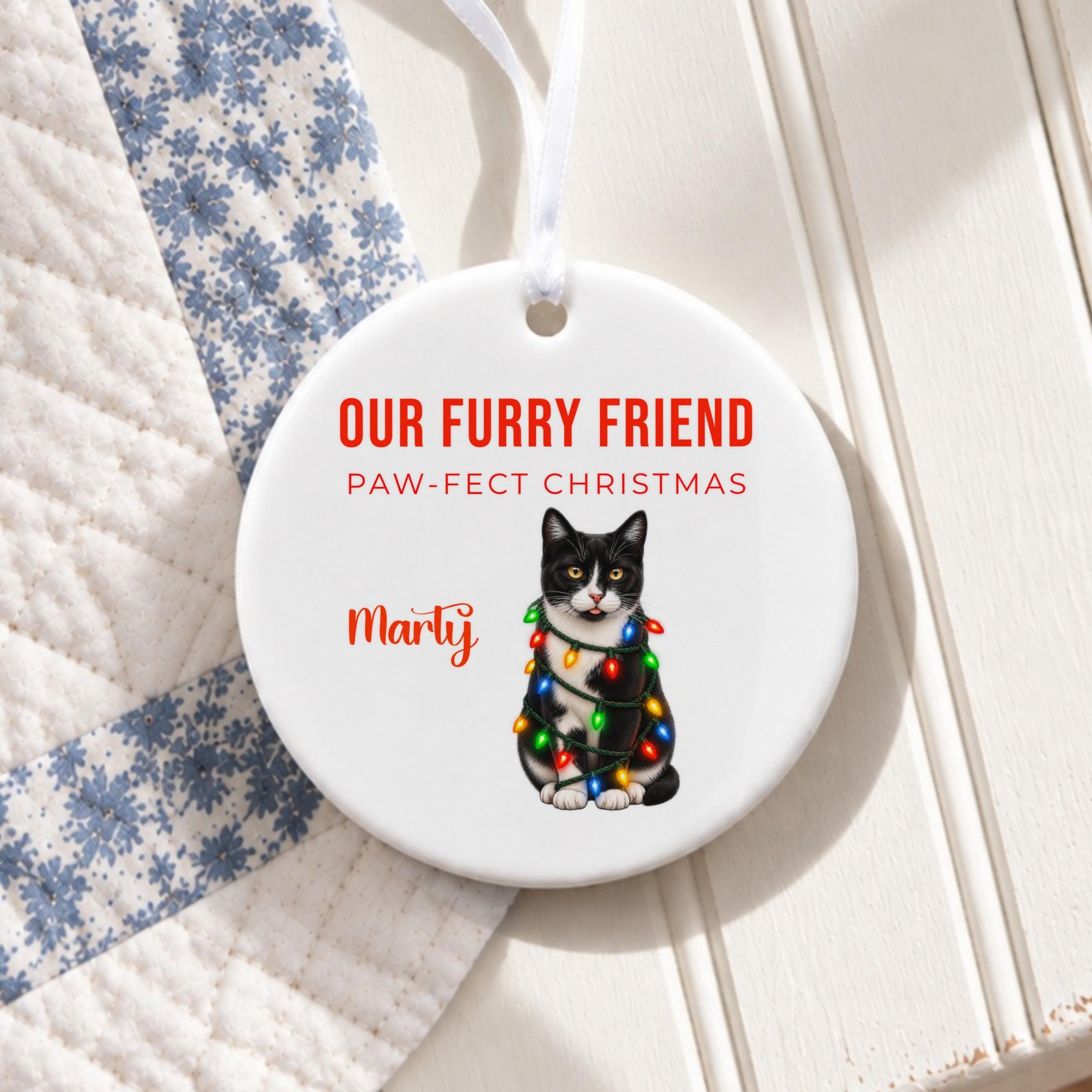 Personalized Pet Ornament, Ceramic Christmas Keepsake with Cartoon Photo
