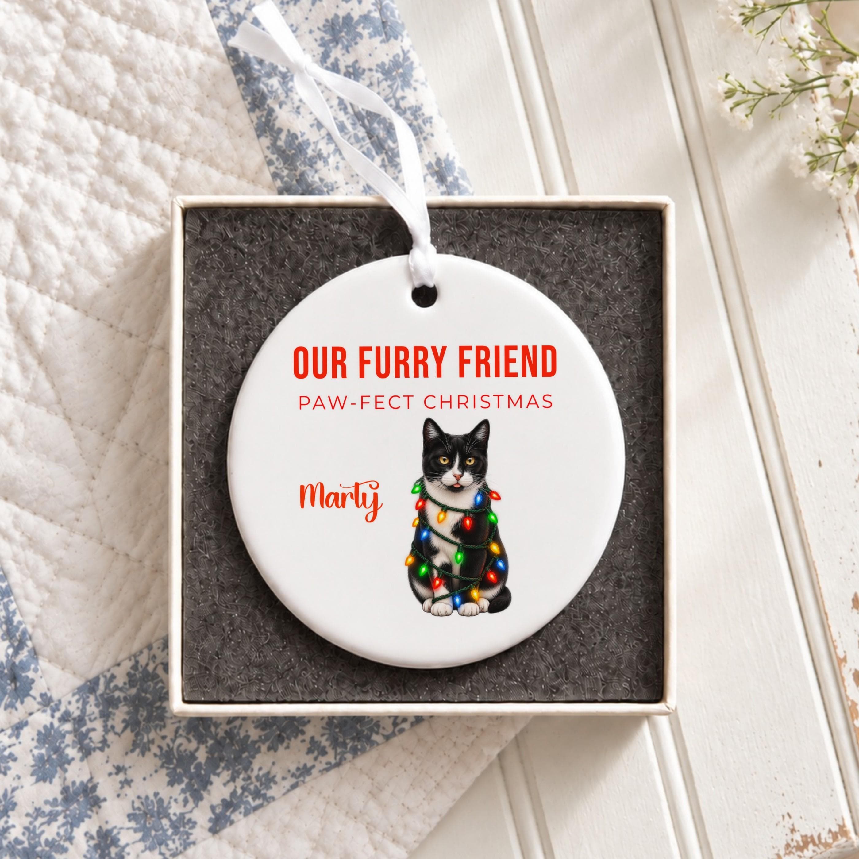 Personalized Pet Ornament, Ceramic Christmas Keepsake with Cartoon Photo, image 2