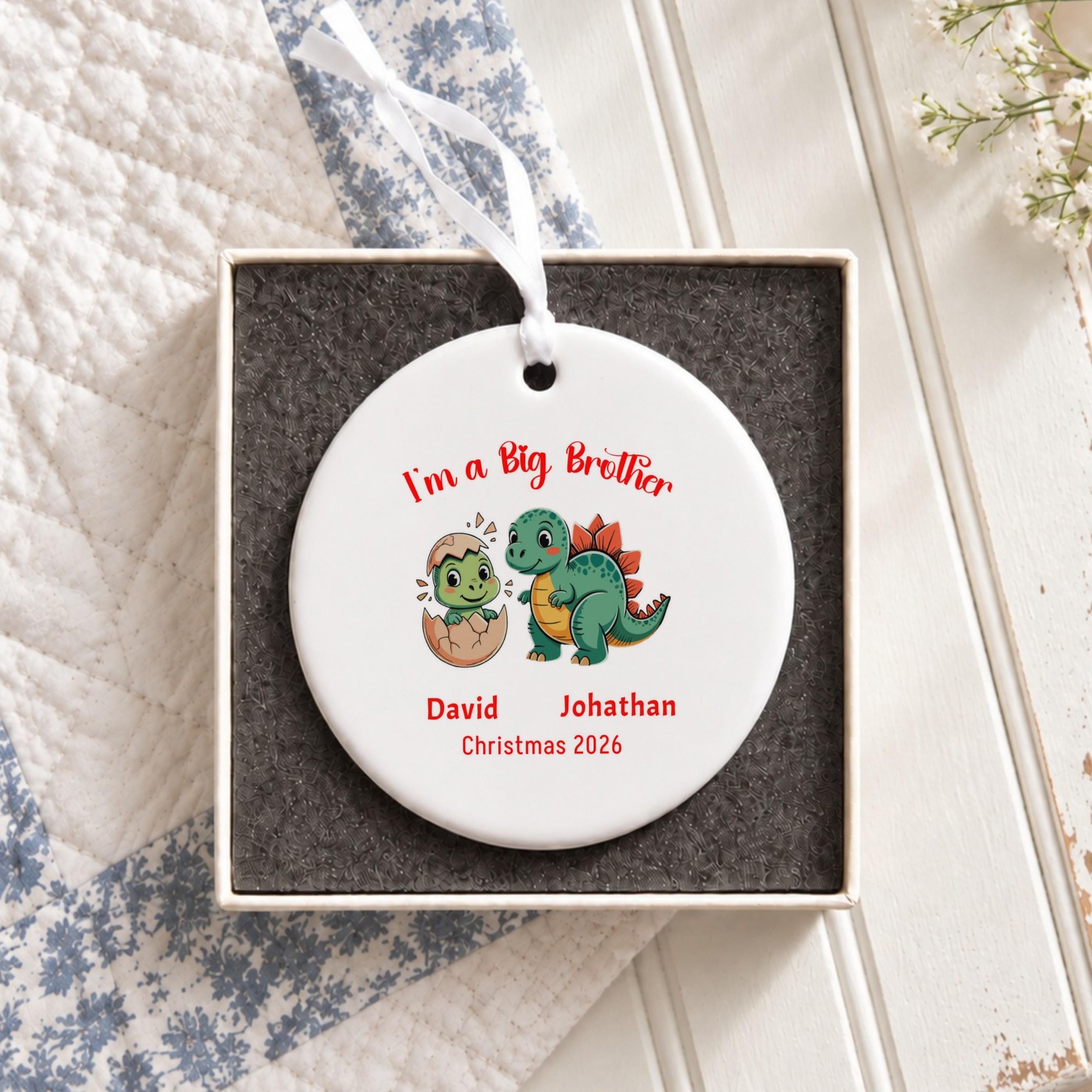 Big Brother Ornament, Personalized Ceramic Christmas Keepsake With Custom Name, image 2