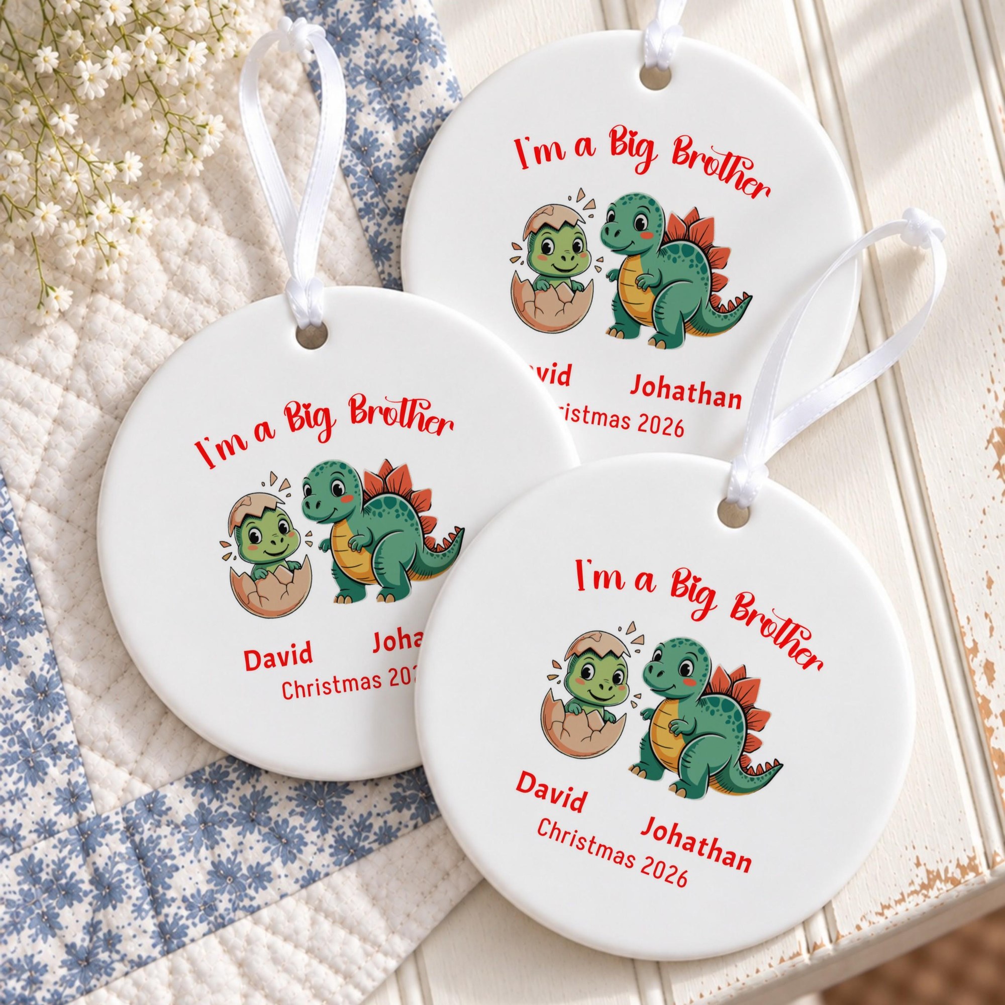 Big Brother Ornament, Personalized Ceramic Christmas Keepsake With Custom Name, image 3