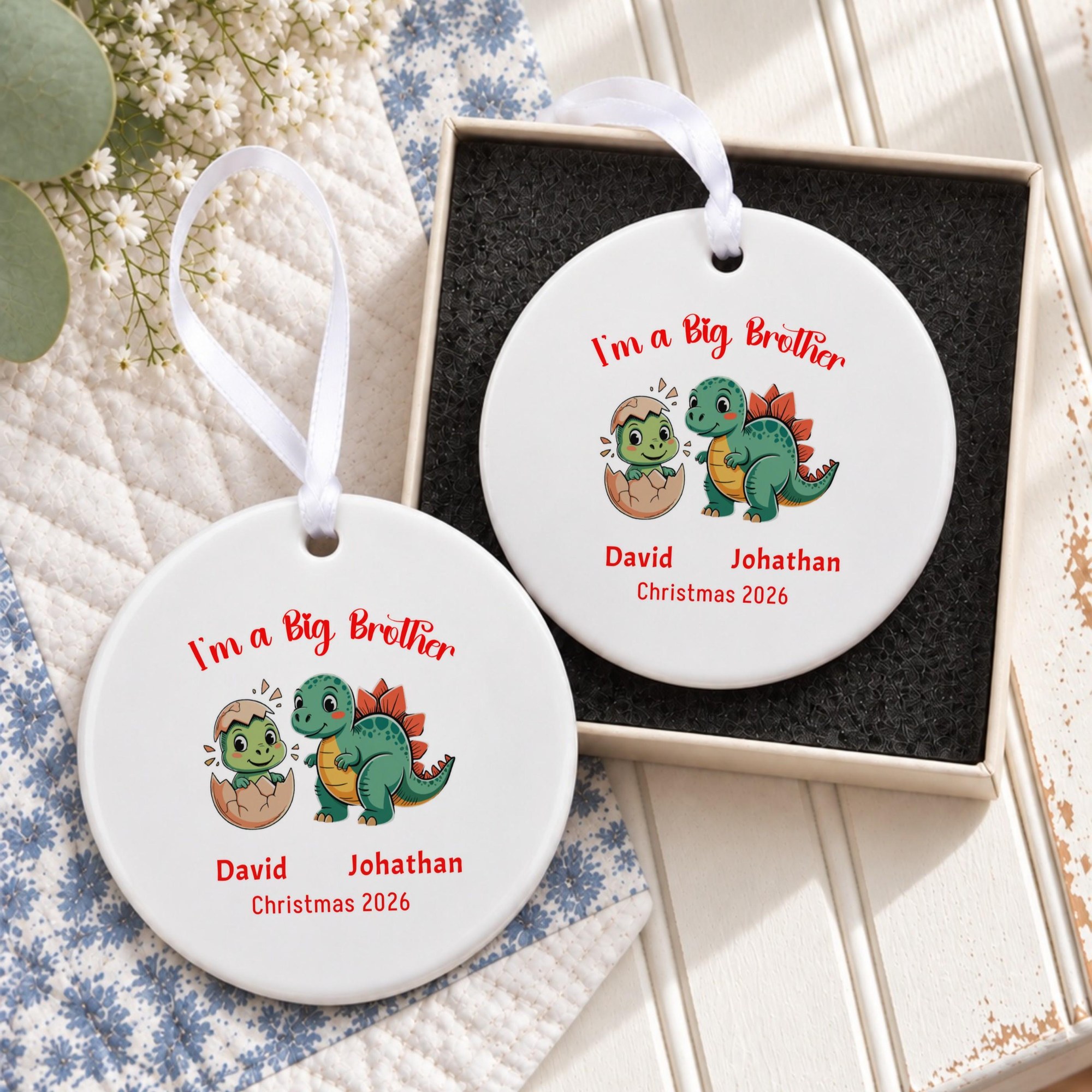 Big Brother Ornament, Personalized Ceramic Christmas Keepsake With Custom Name, image 4