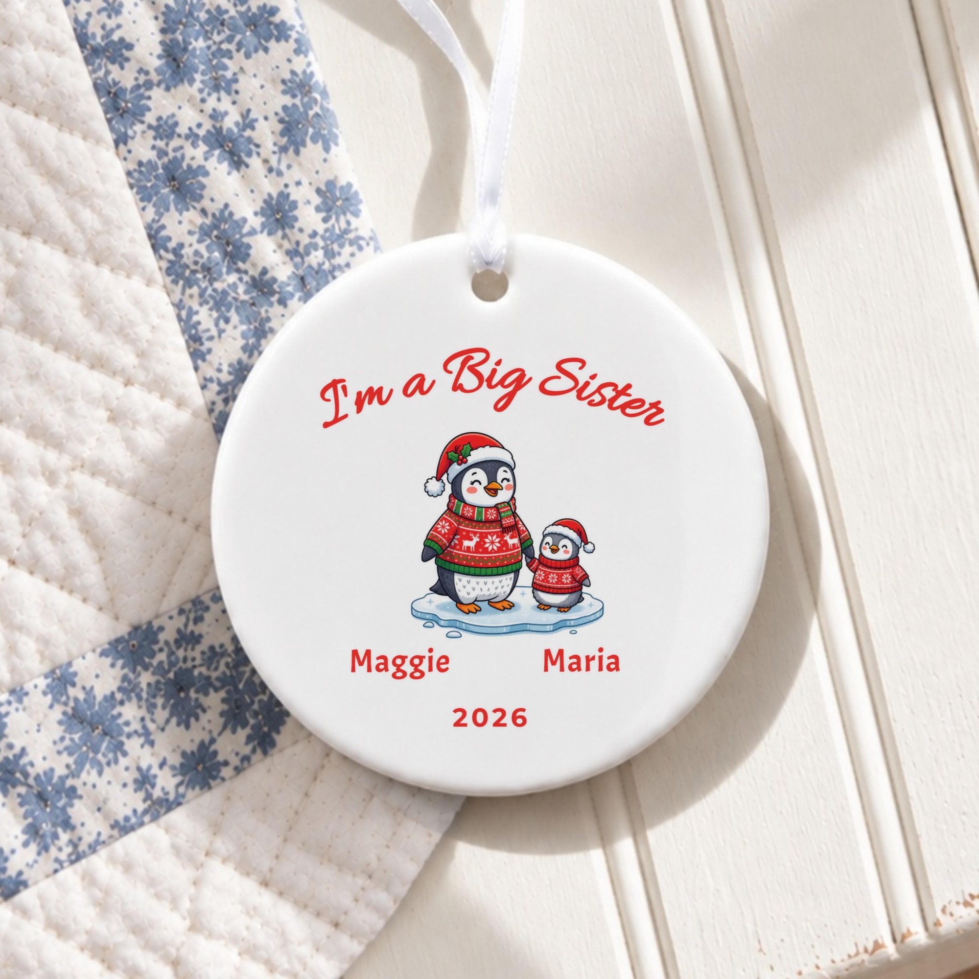 Big Sister Ornament, Personalized Ceramic First Christmas Keepsake, image 1