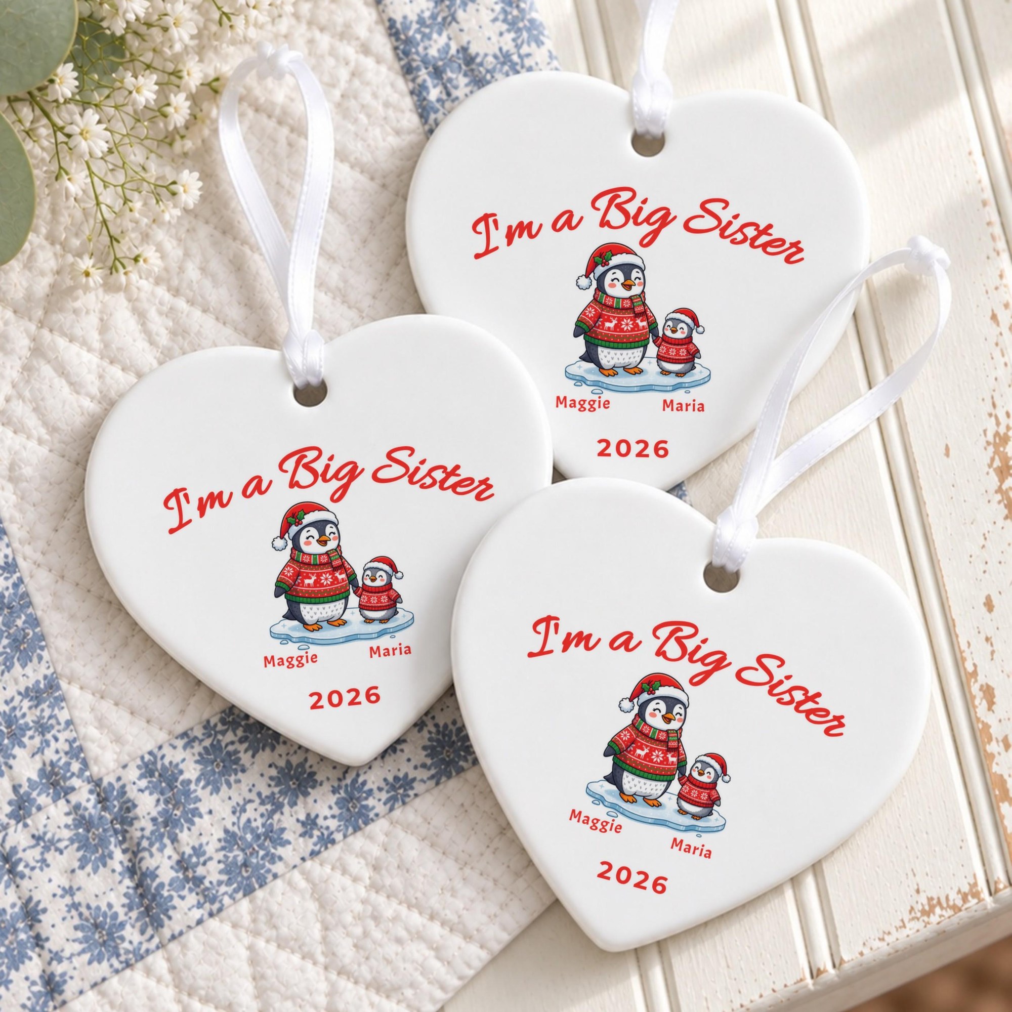Big Sister Ornament, Personalized Ceramic First Christmas Keepsake, image 10