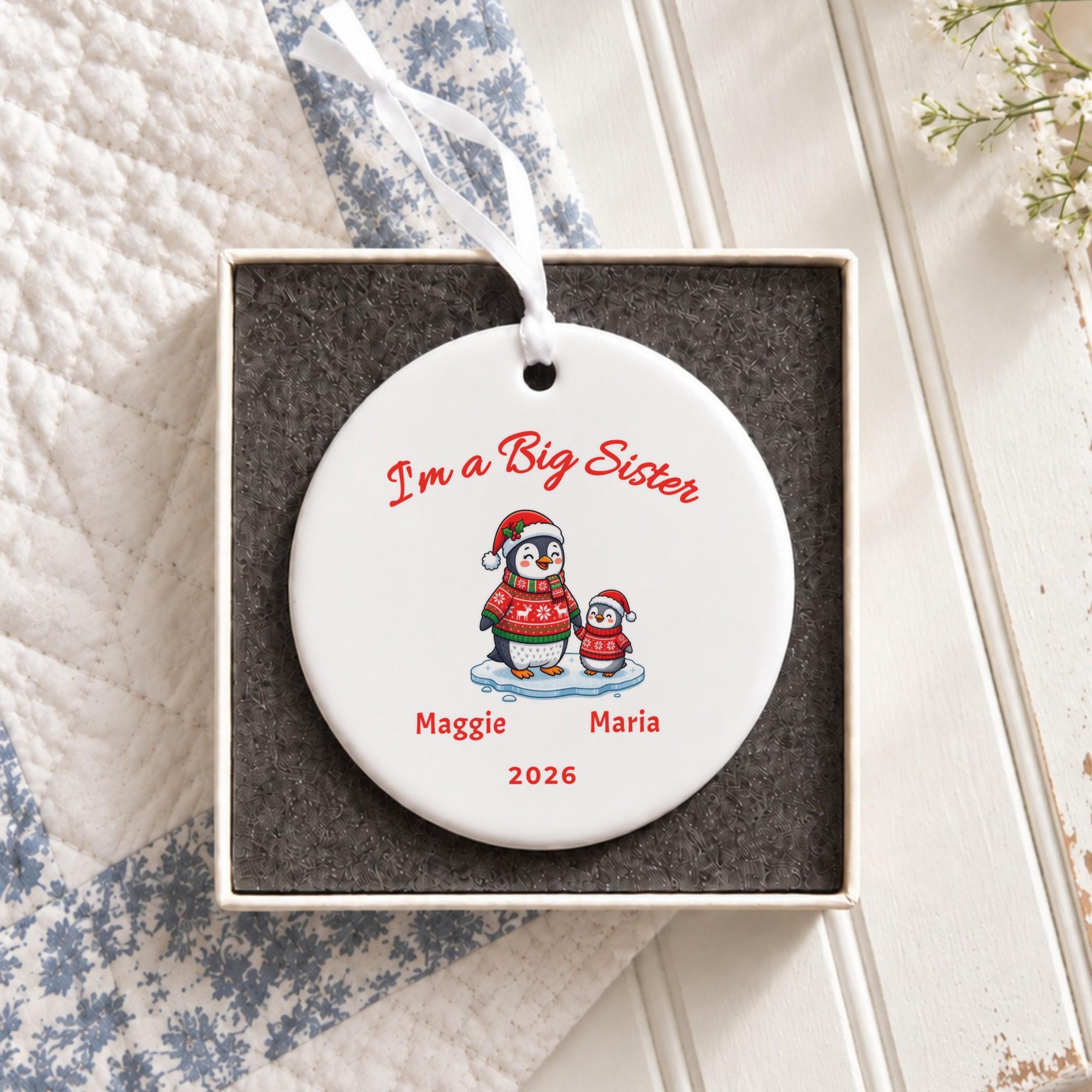Big Sister Ornament, Personalized Ceramic First Christmas Keepsake, image 2