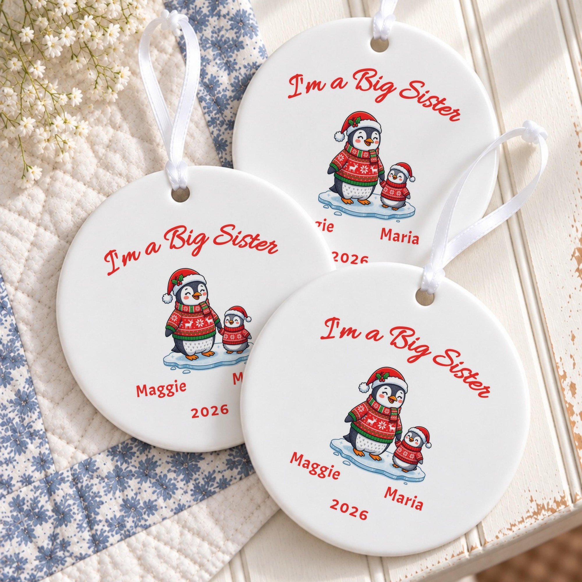 Big Sister Ornament, Personalized Ceramic First Christmas Keepsake, image 3