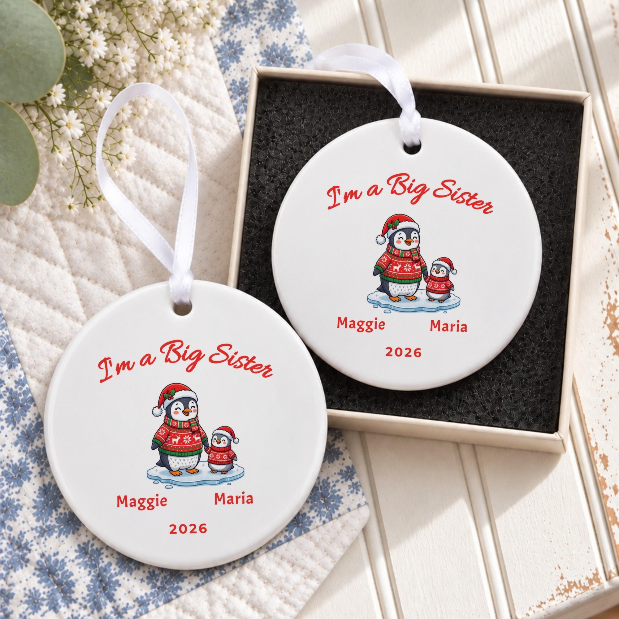 Big Sister Ornament, Personalized Ceramic First Christmas Keepsake, image 4