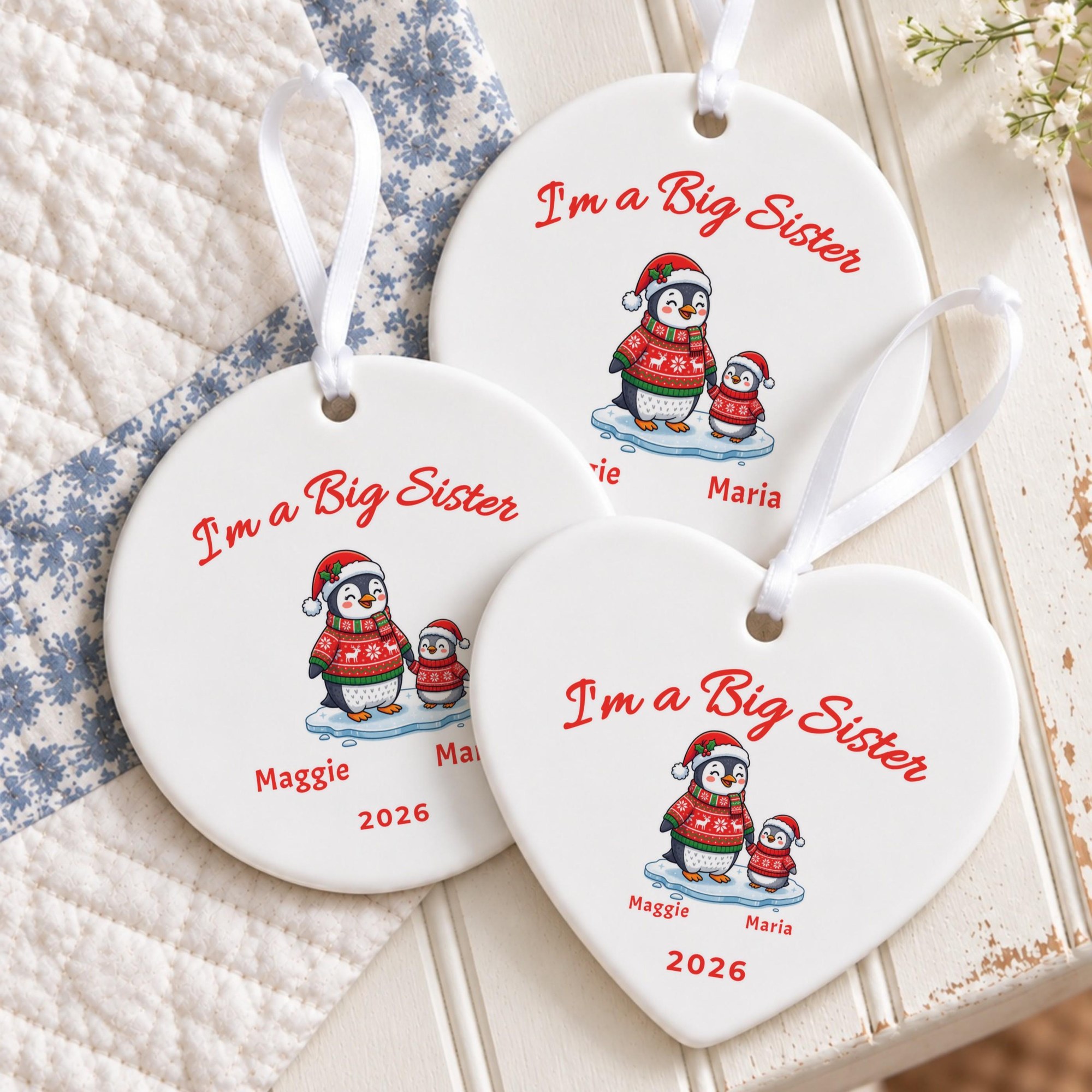 Big Sister Ornament, Personalized Ceramic First Christmas Keepsake, image 5