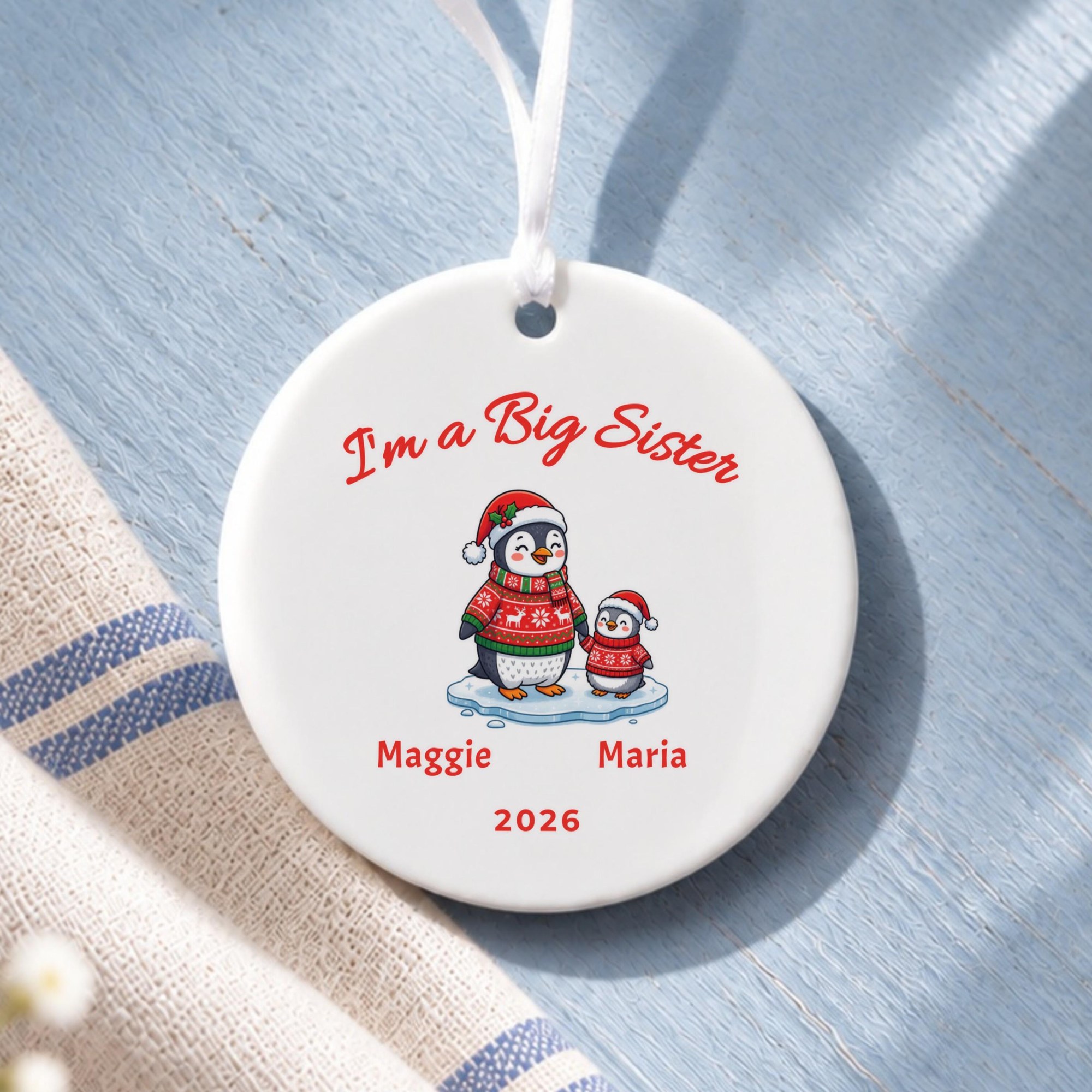 Big Sister Ornament, Personalized Ceramic First Christmas Keepsake, image 6