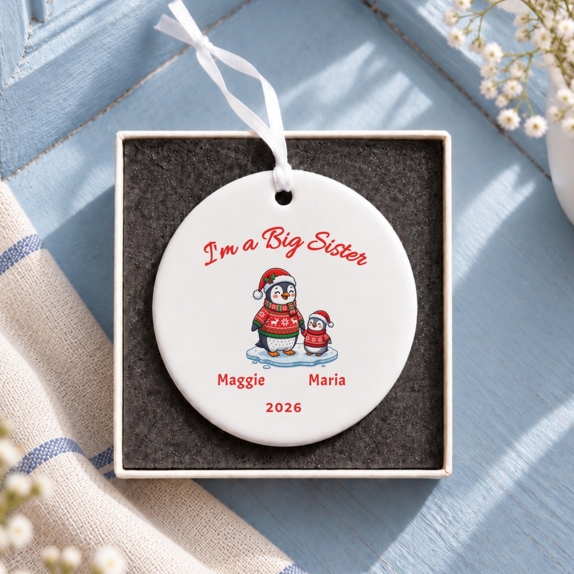 Big Sister Ornament, Personalized Ceramic First Christmas Keepsake, image 7