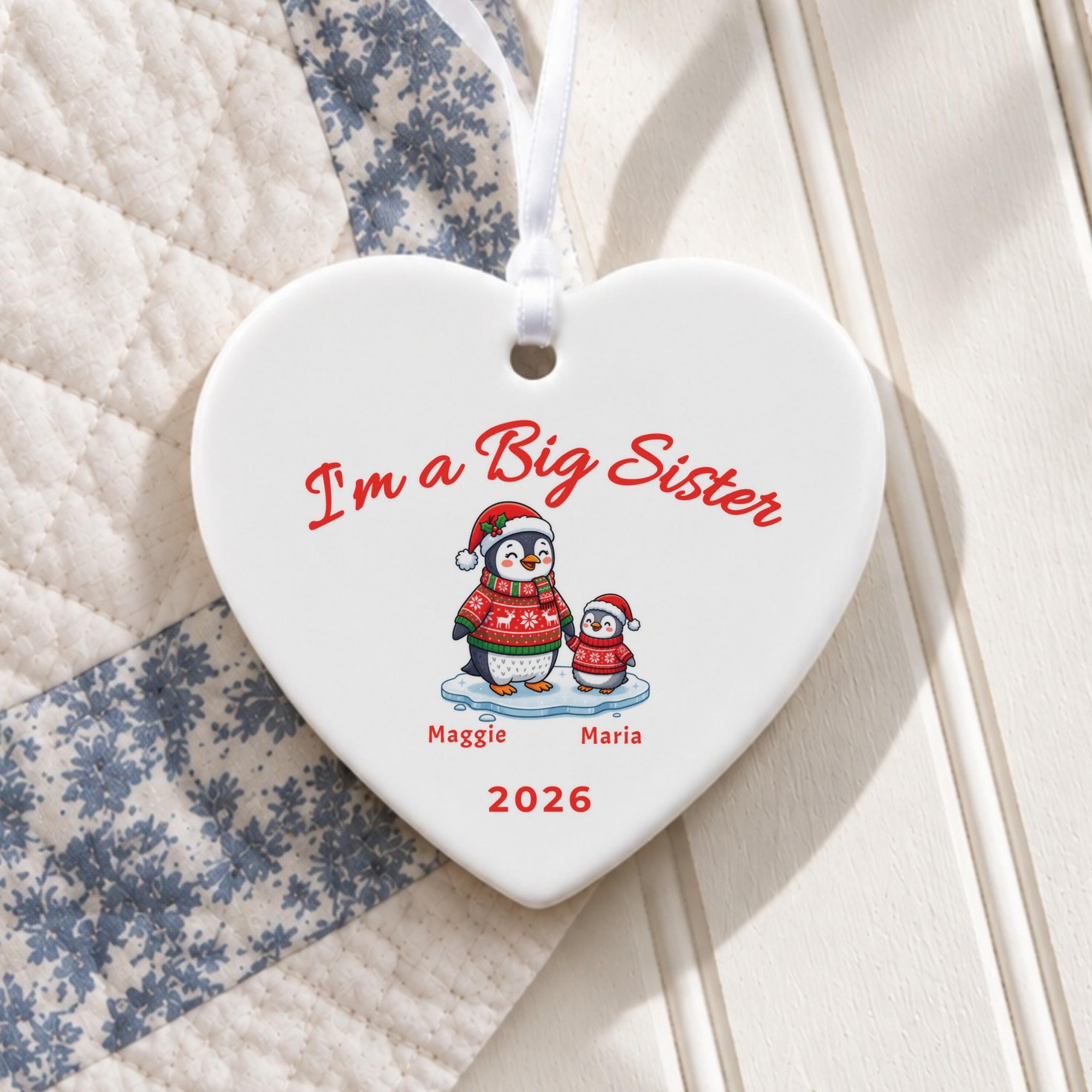 Big Sister Ornament, Personalized Ceramic First Christmas Keepsake, image 8