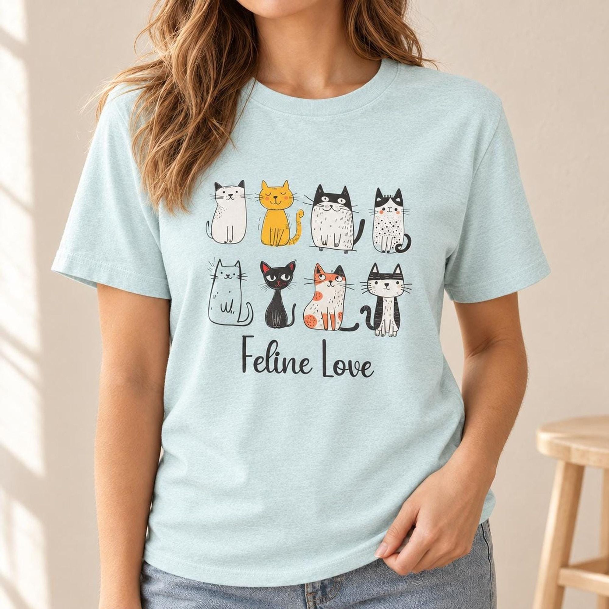 Cat Graphic Tee, 100% Cotton Bella + Canvas Shirt with Feline Love Cats, image 1