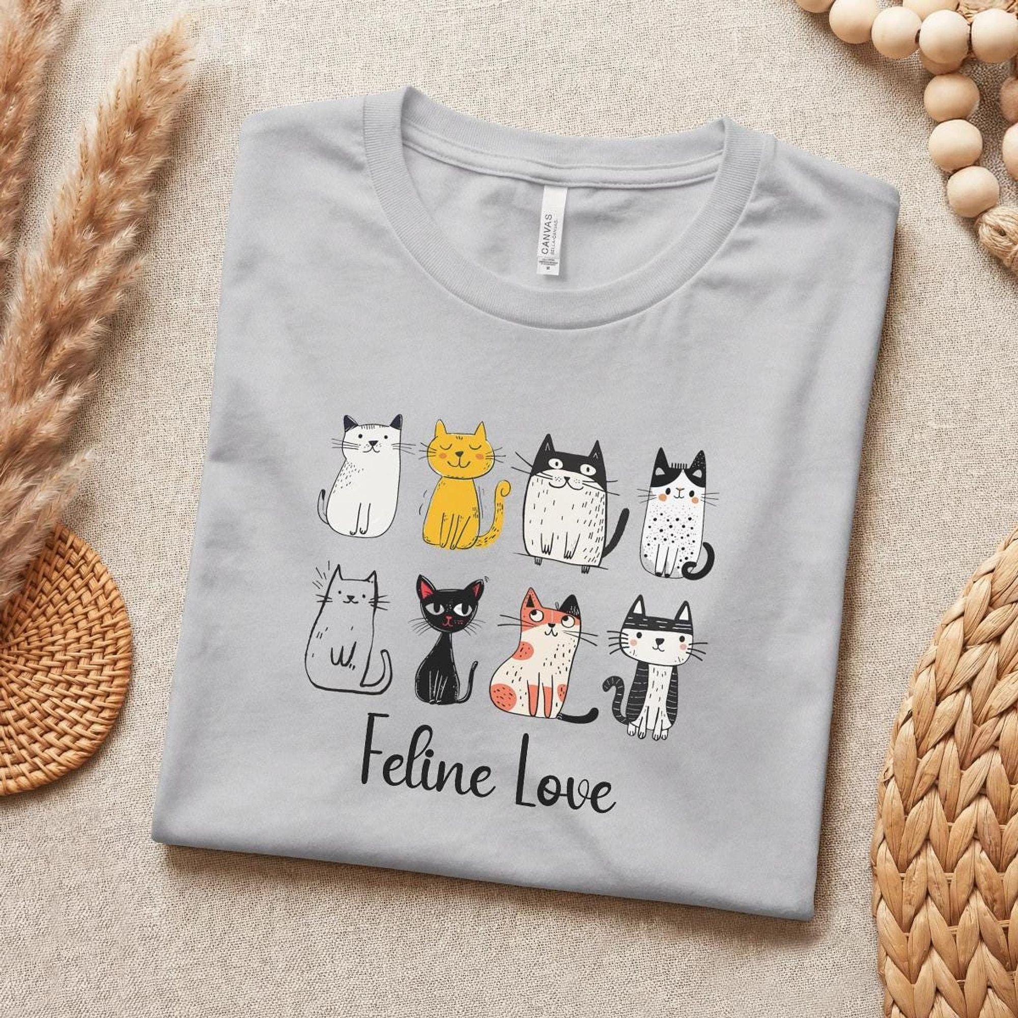 Cat Graphic Tee, 100% Cotton Bella + Canvas Shirt with Feline Love Cats, image 11