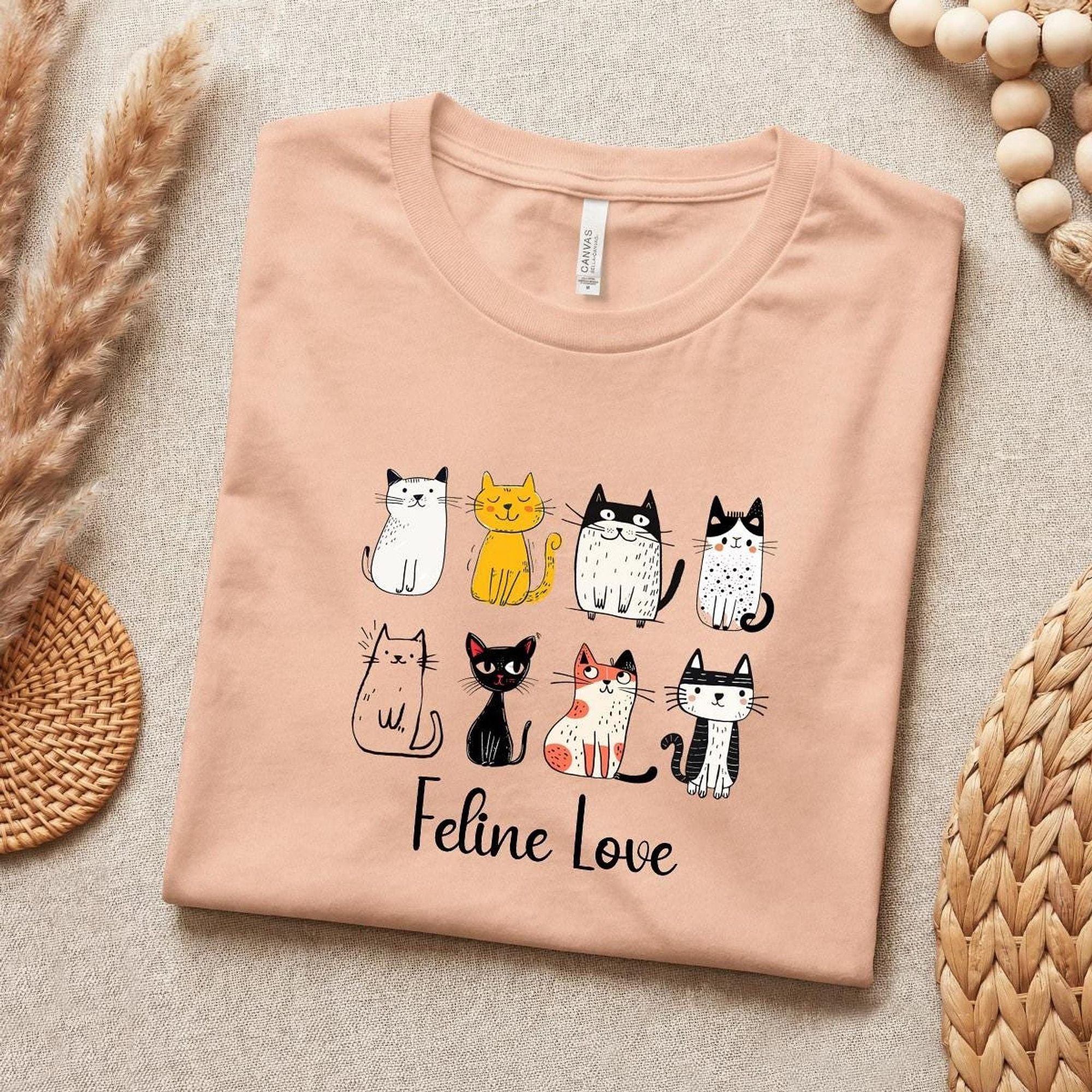 Cat Graphic Tee, 100% Cotton Bella + Canvas Shirt with Feline Love Cats, image 12