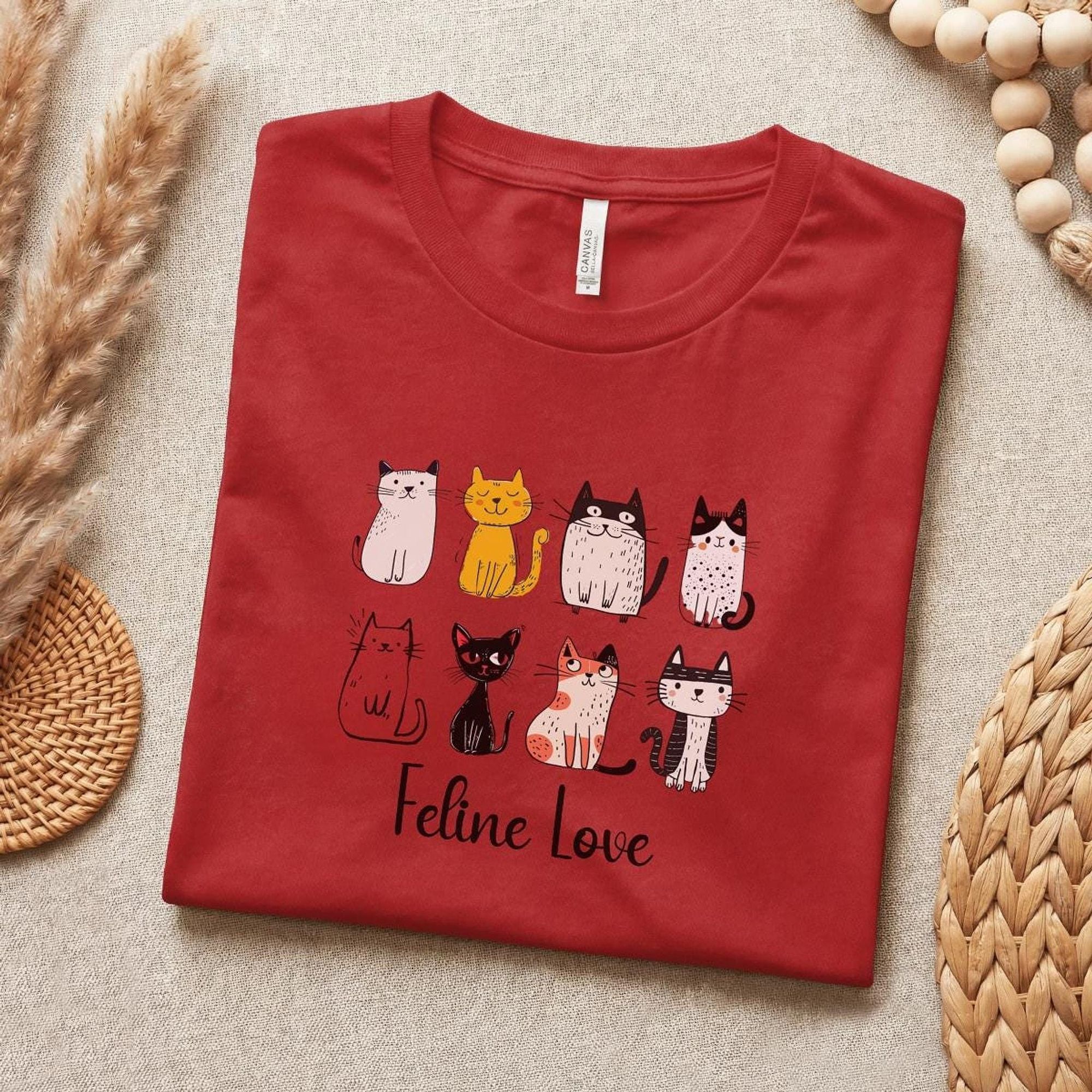 Cat Graphic Tee, 100% Cotton Bella + Canvas Shirt with Feline Love Cats, image 13