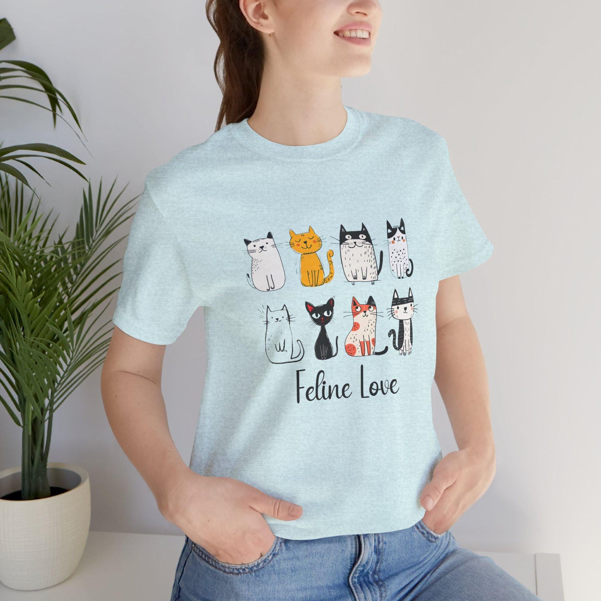 Cat Graphic Tee, 100% Cotton Bella + Canvas Shirt with Feline Love Cats, image 14