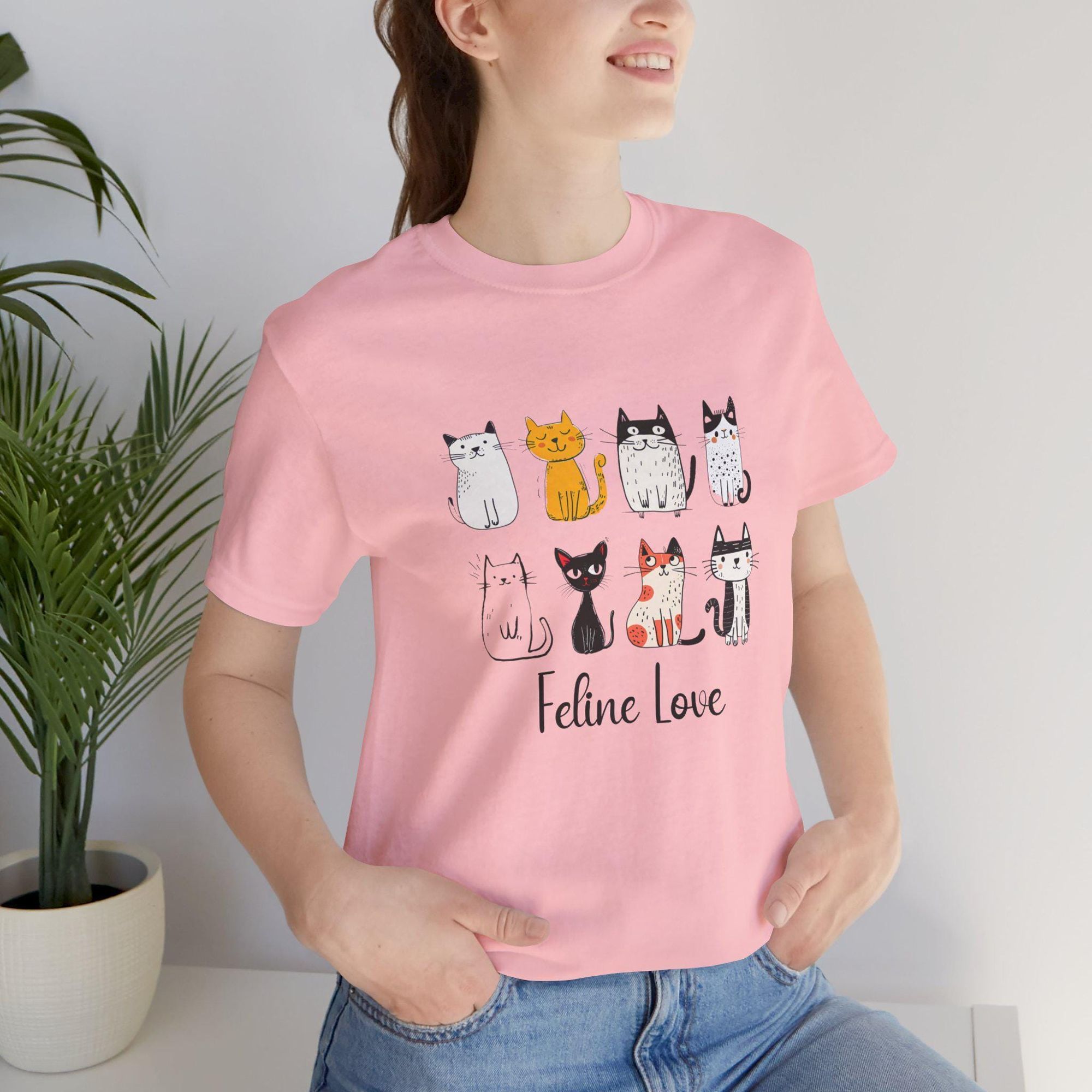 Cat Graphic Tee, 100% Cotton Bella + Canvas Shirt with Feline Love Cats, image 15