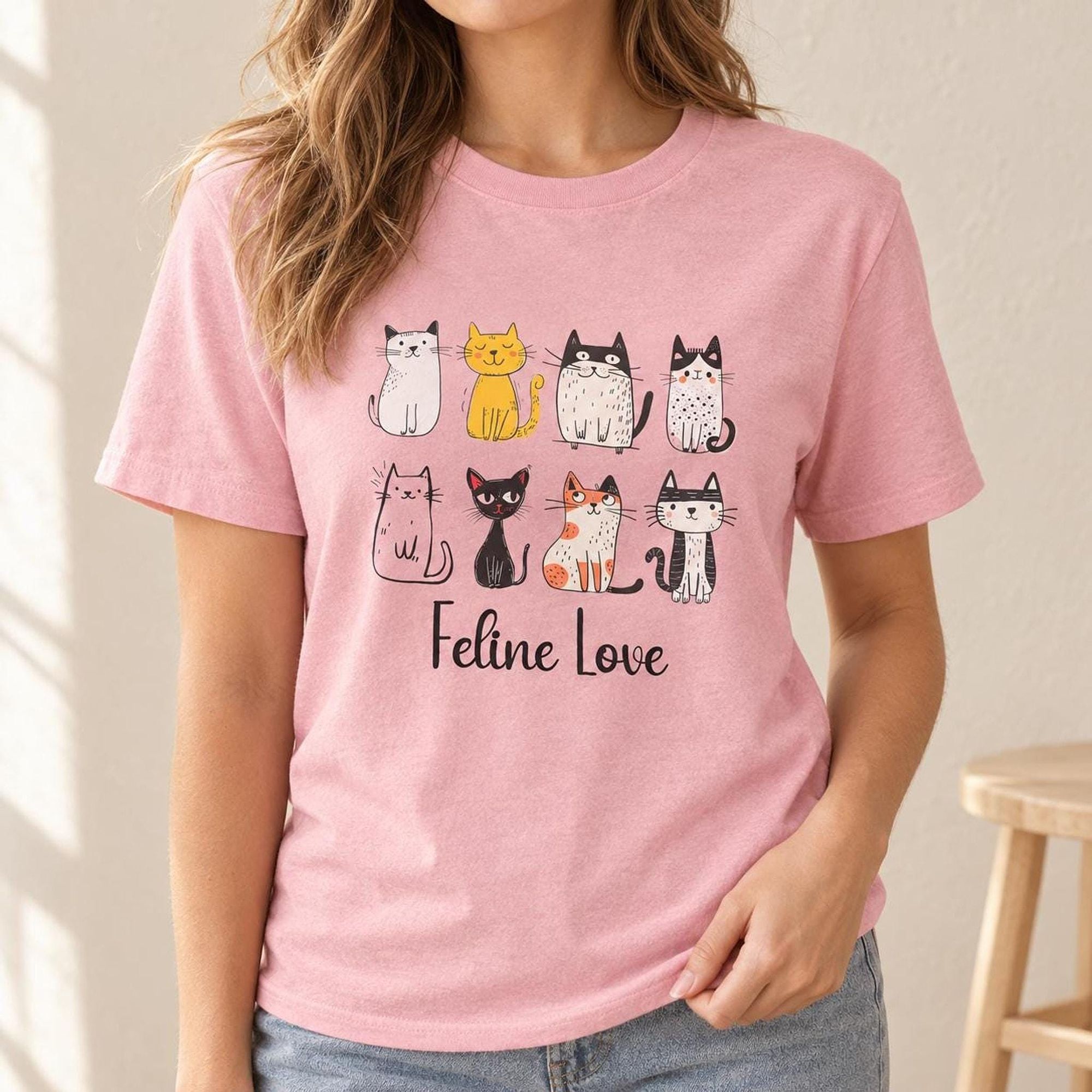 Cat Graphic Tee, 100% Cotton Bella + Canvas Shirt with Feline Love Cats, image 2