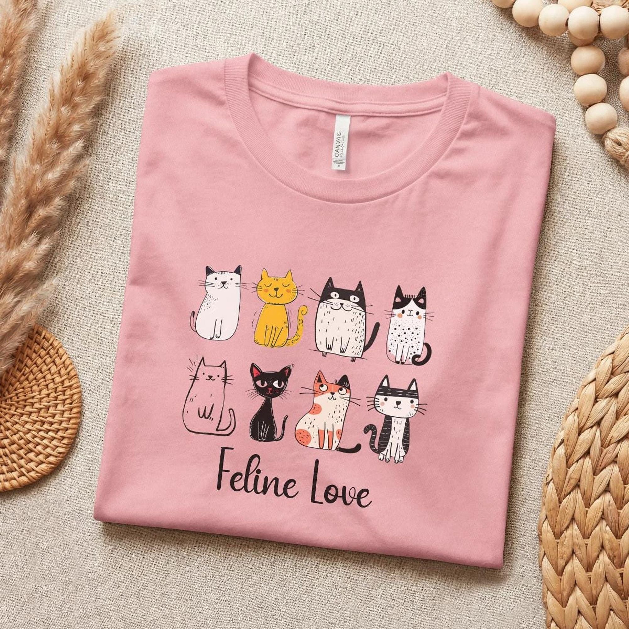 Cat Graphic Tee, 100% Cotton Bella + Canvas Shirt with Feline Love Cats, image 3
