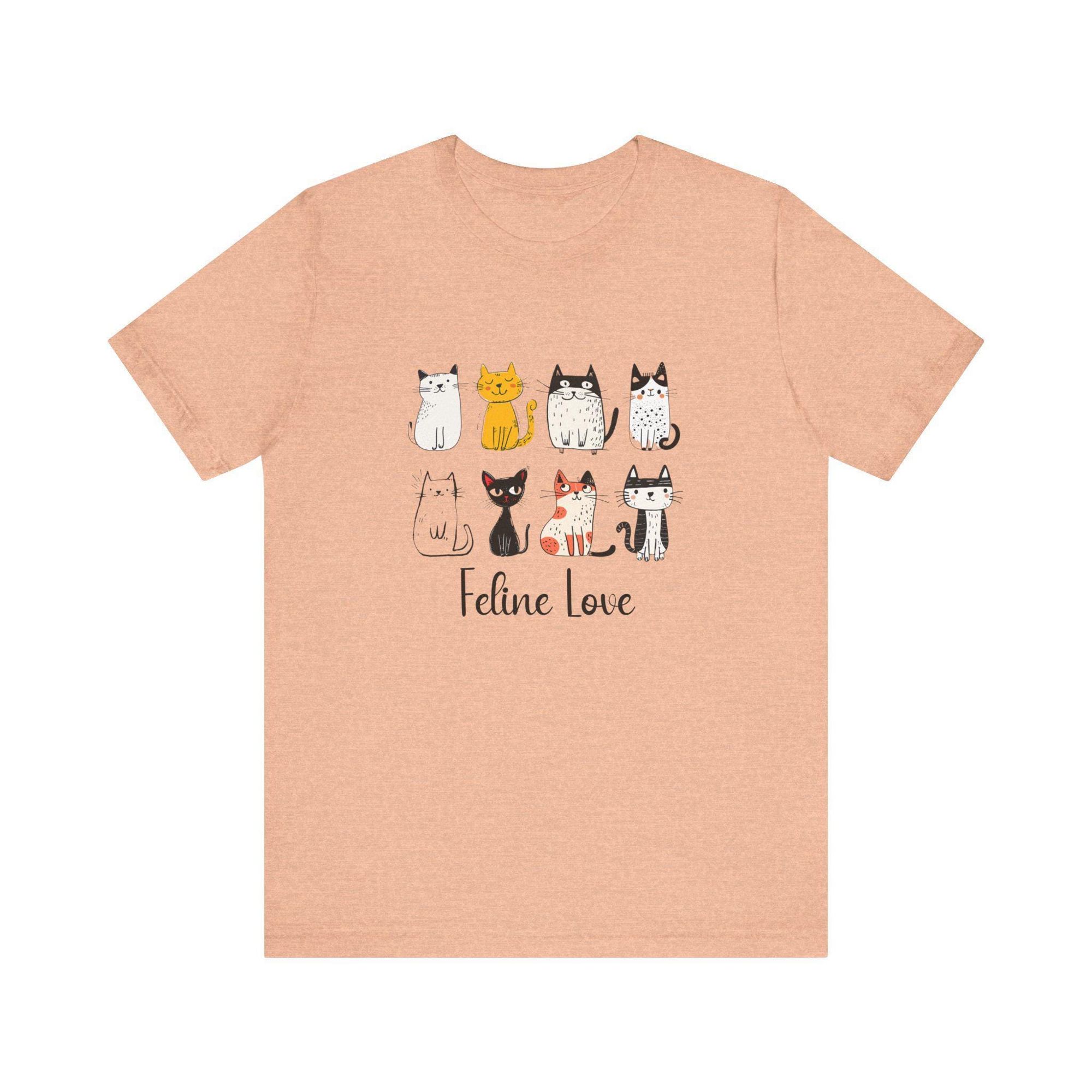 Cat Graphic Tee, 100% Cotton Bella + Canvas Shirt with Feline Love Cats, image 5