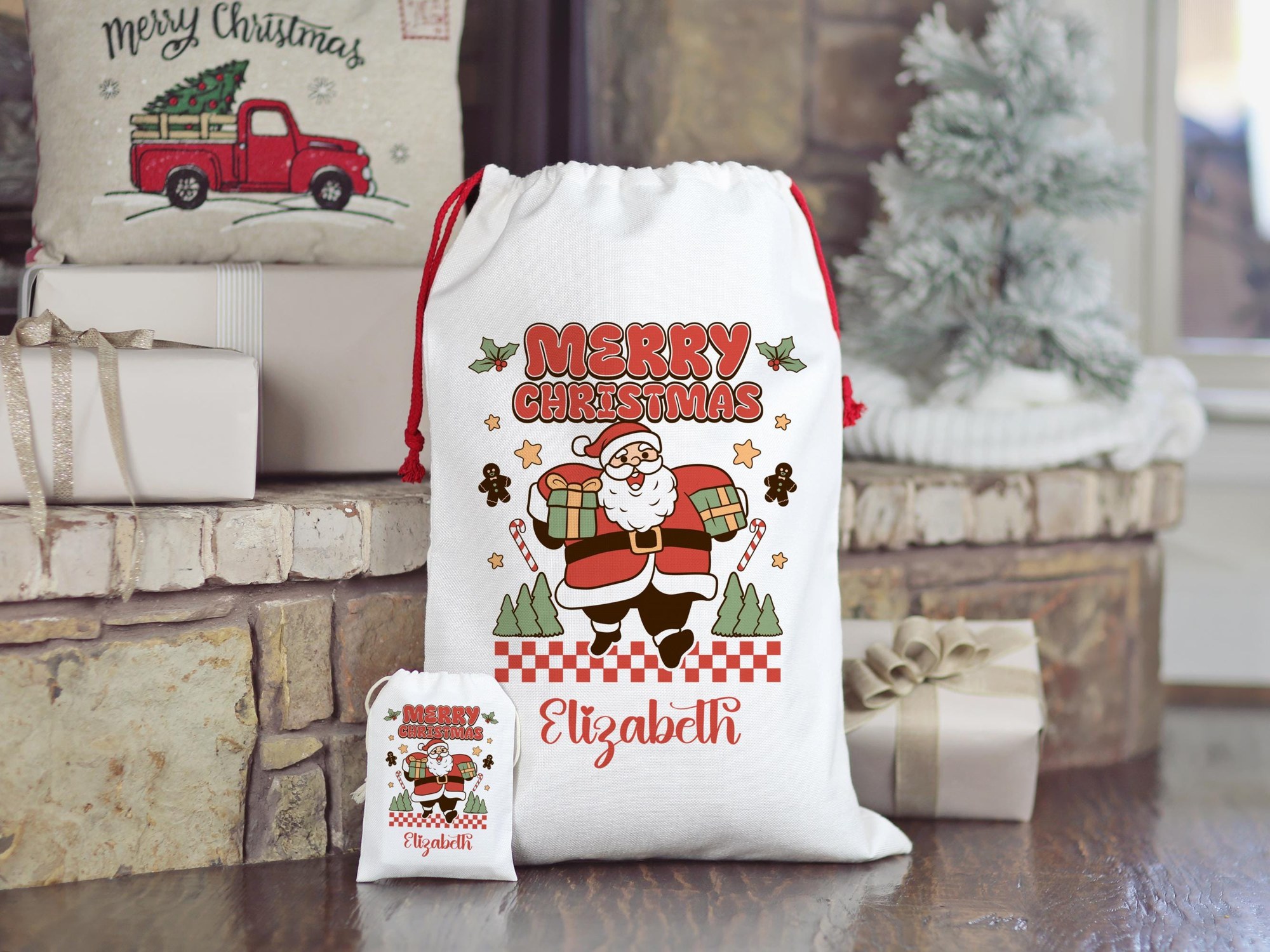 Personalized Santa Sack, Custom Name Bag with Red Drawstring, image 10