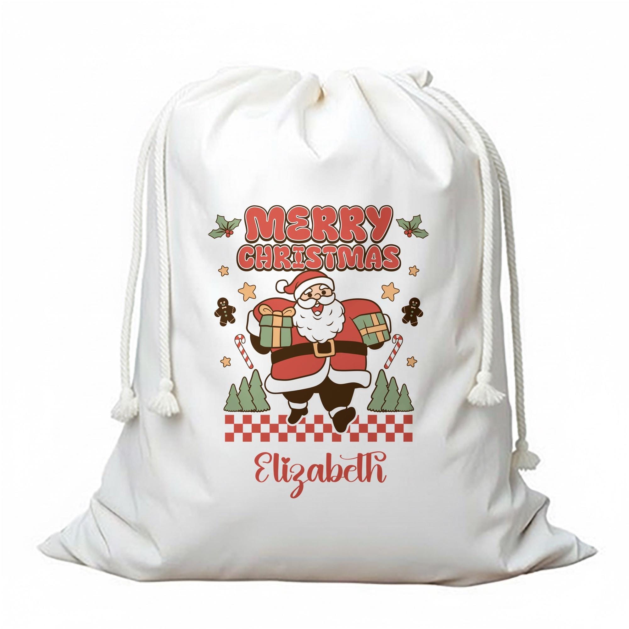 Personalized Santa Sack, Custom Name Bag with Red Drawstring, image 2