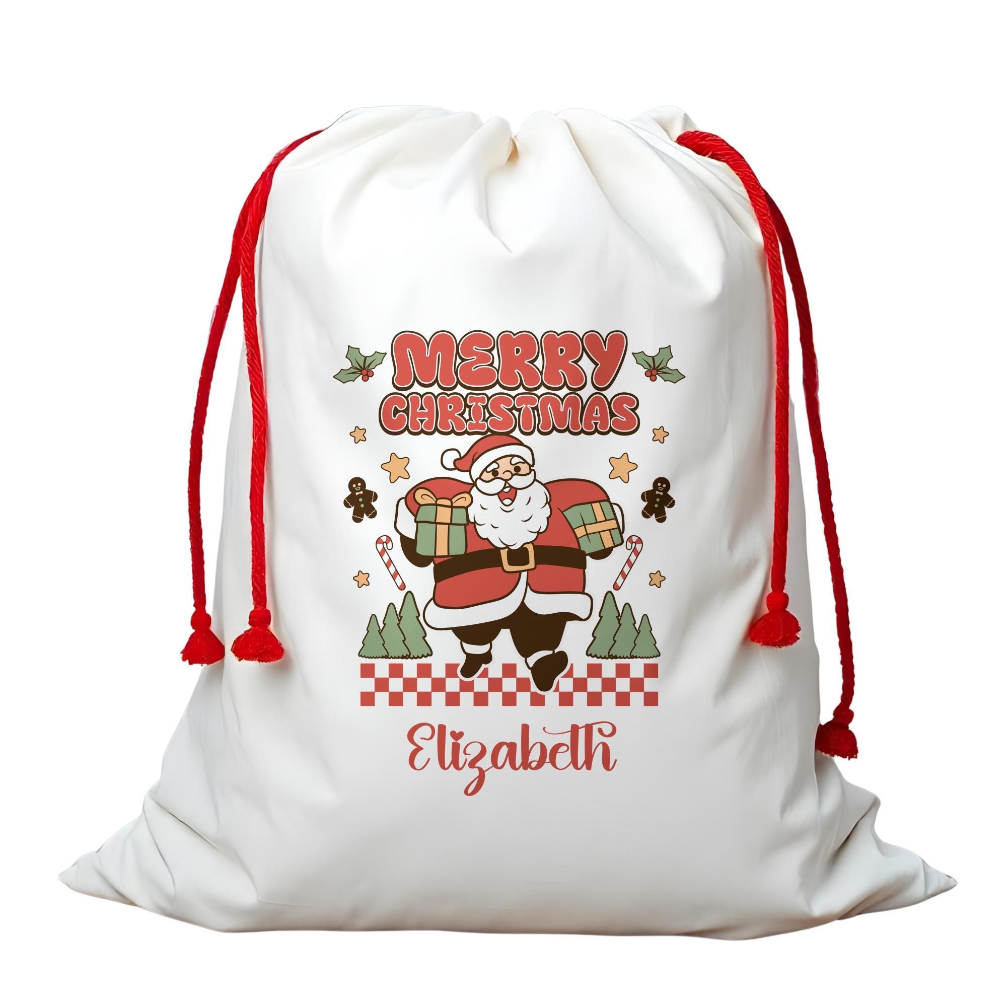 Personalized Santa Sack, Custom Name Bag with Red Drawstring, image 3