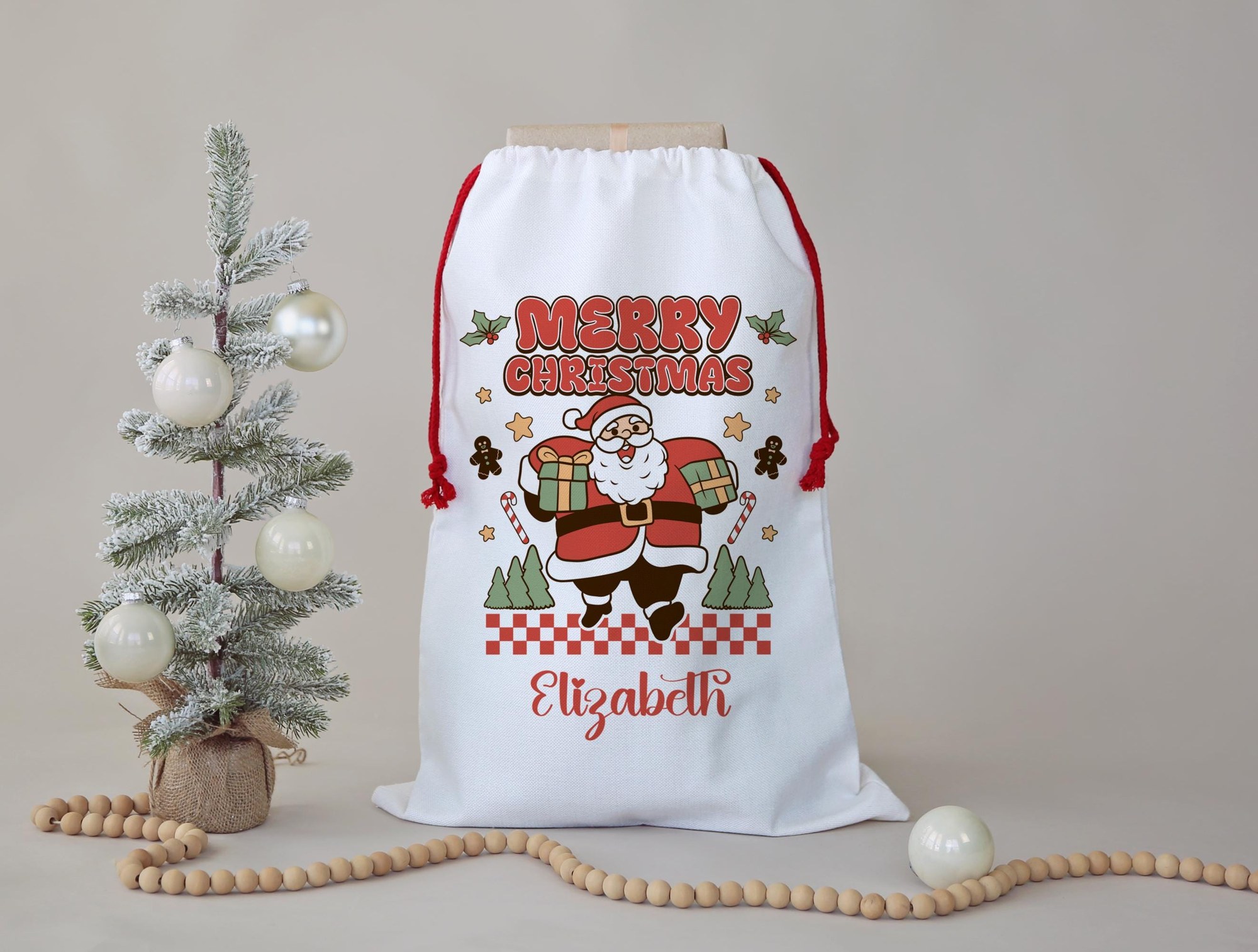 Personalized Santa Sack, Custom Name Bag with Red Drawstring, image 4