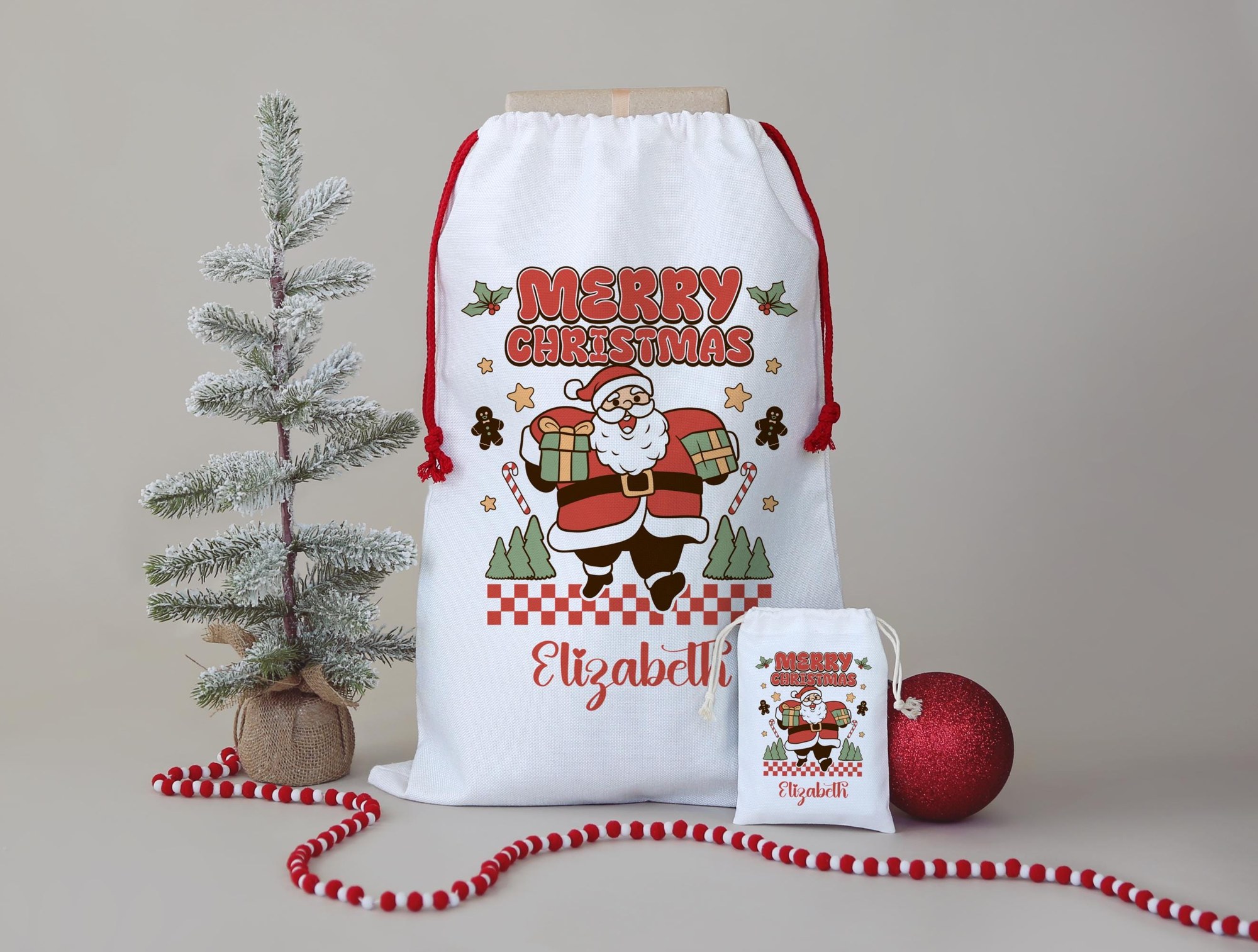 Personalized Santa Sack, Custom Name Bag with Red Drawstring, image 9