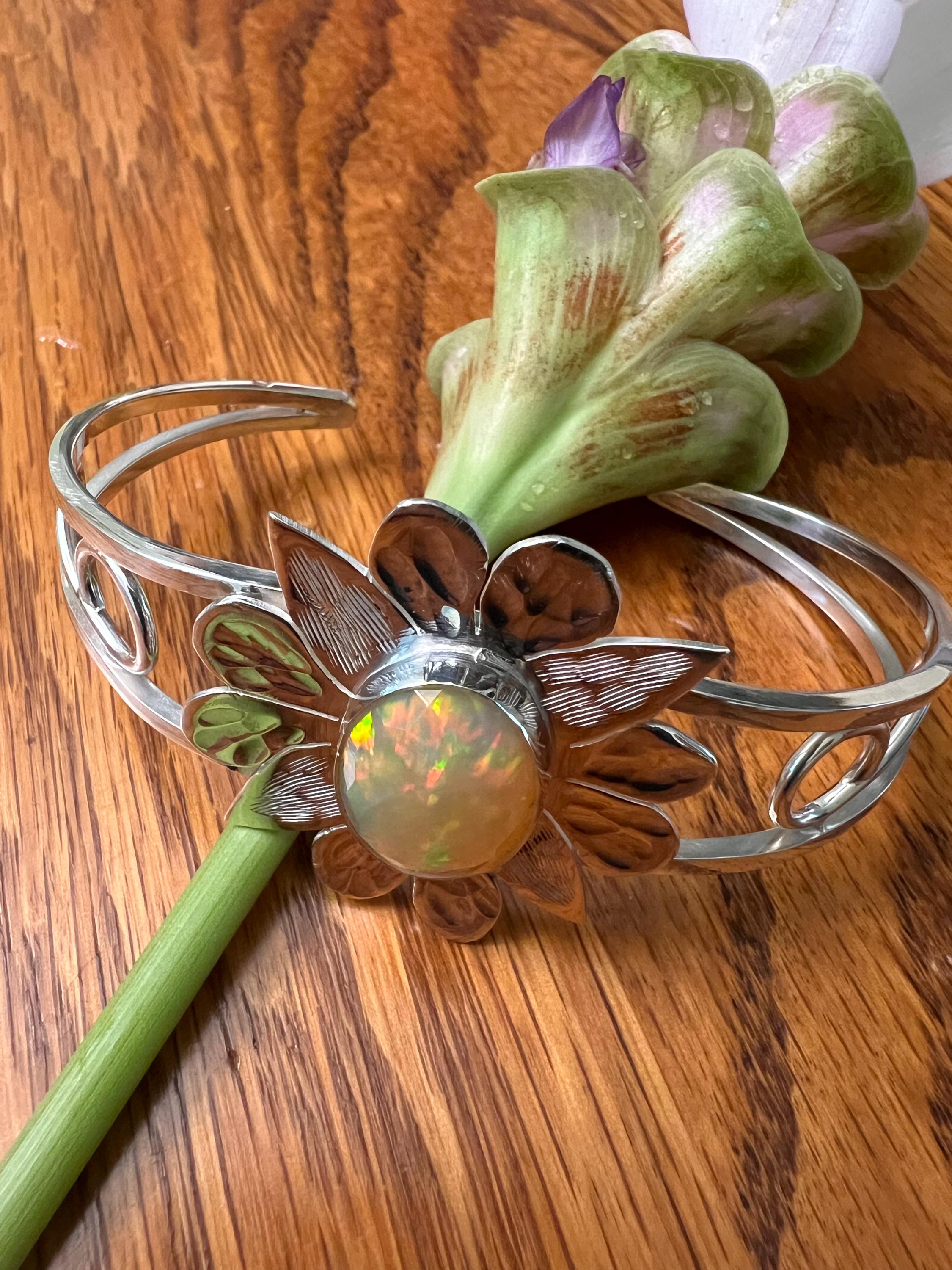 Large Orange Opal Flower Cuff