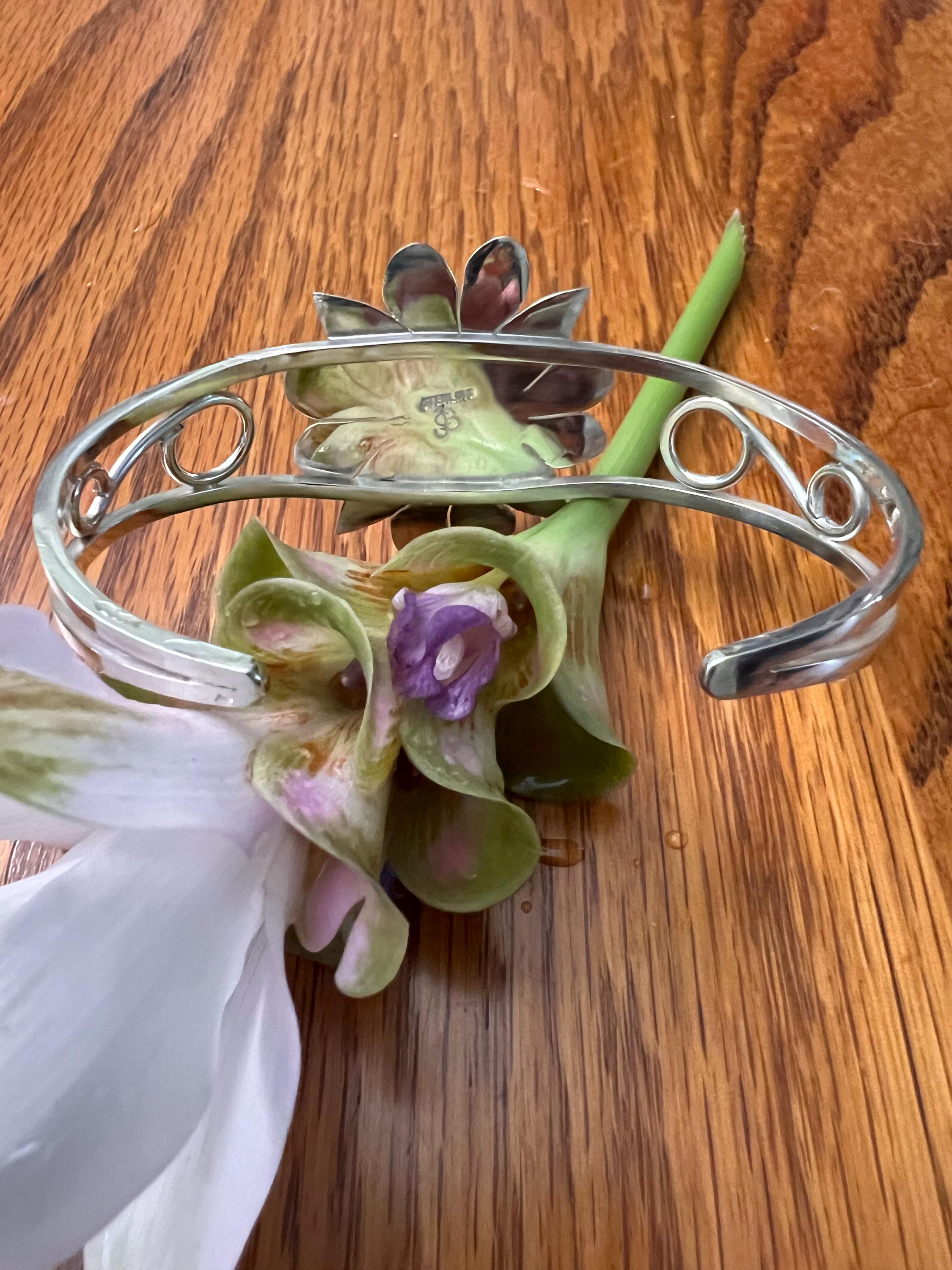 Large Orange Opal Flower Cuff, view 4